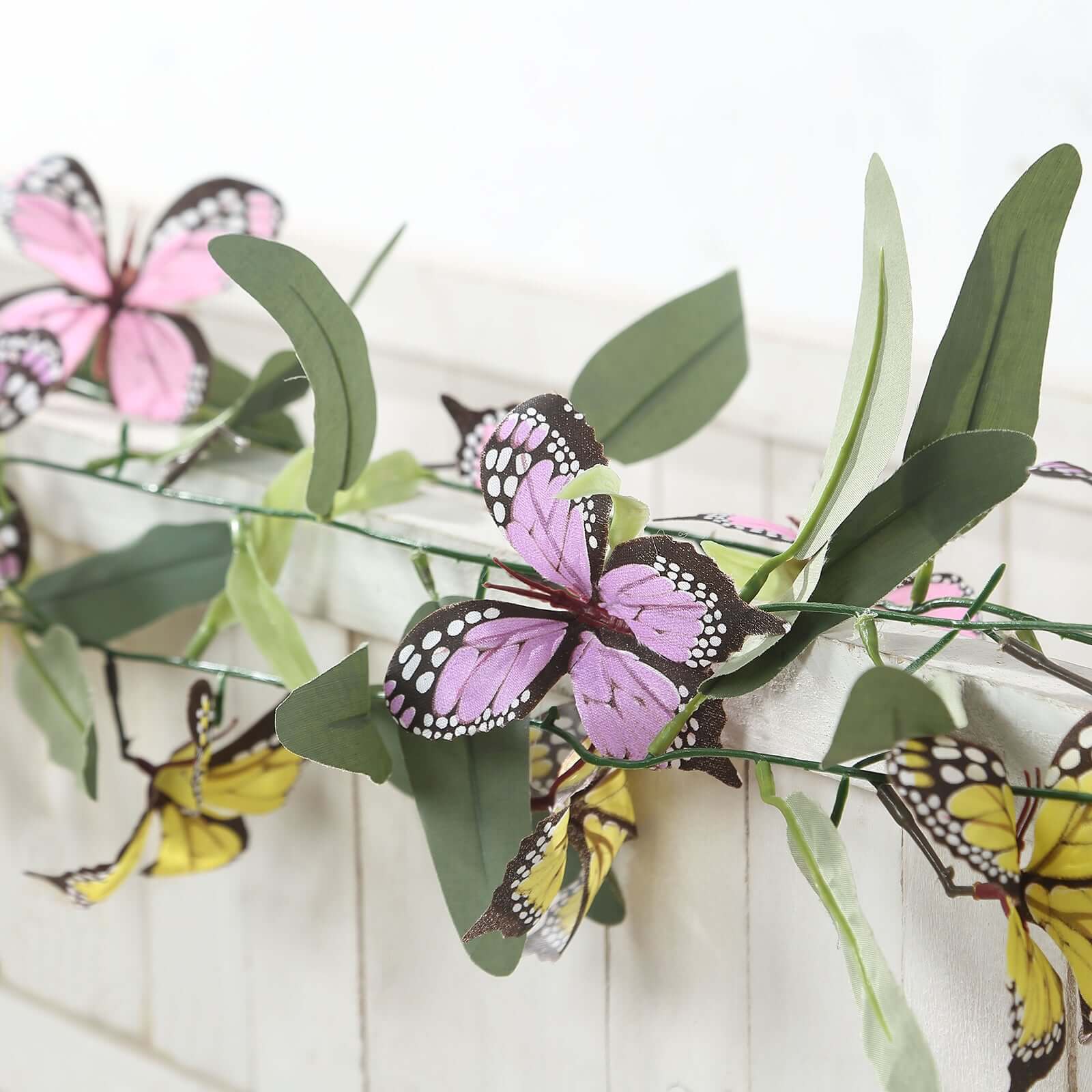 3-Piece Set of 6ft Artificial Butterfly Garland with Willow Greenery and Faux Flowers