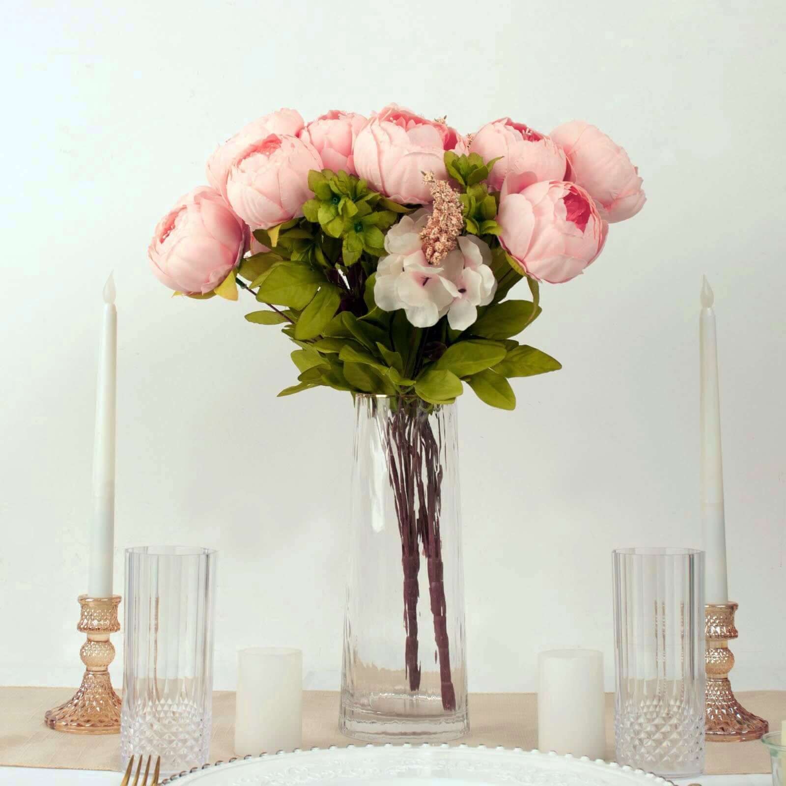 Hot Deal! 2-Pack 19" Pink Artificial Peony Flower Wedding Bouquets, Faux Silk Arrangements