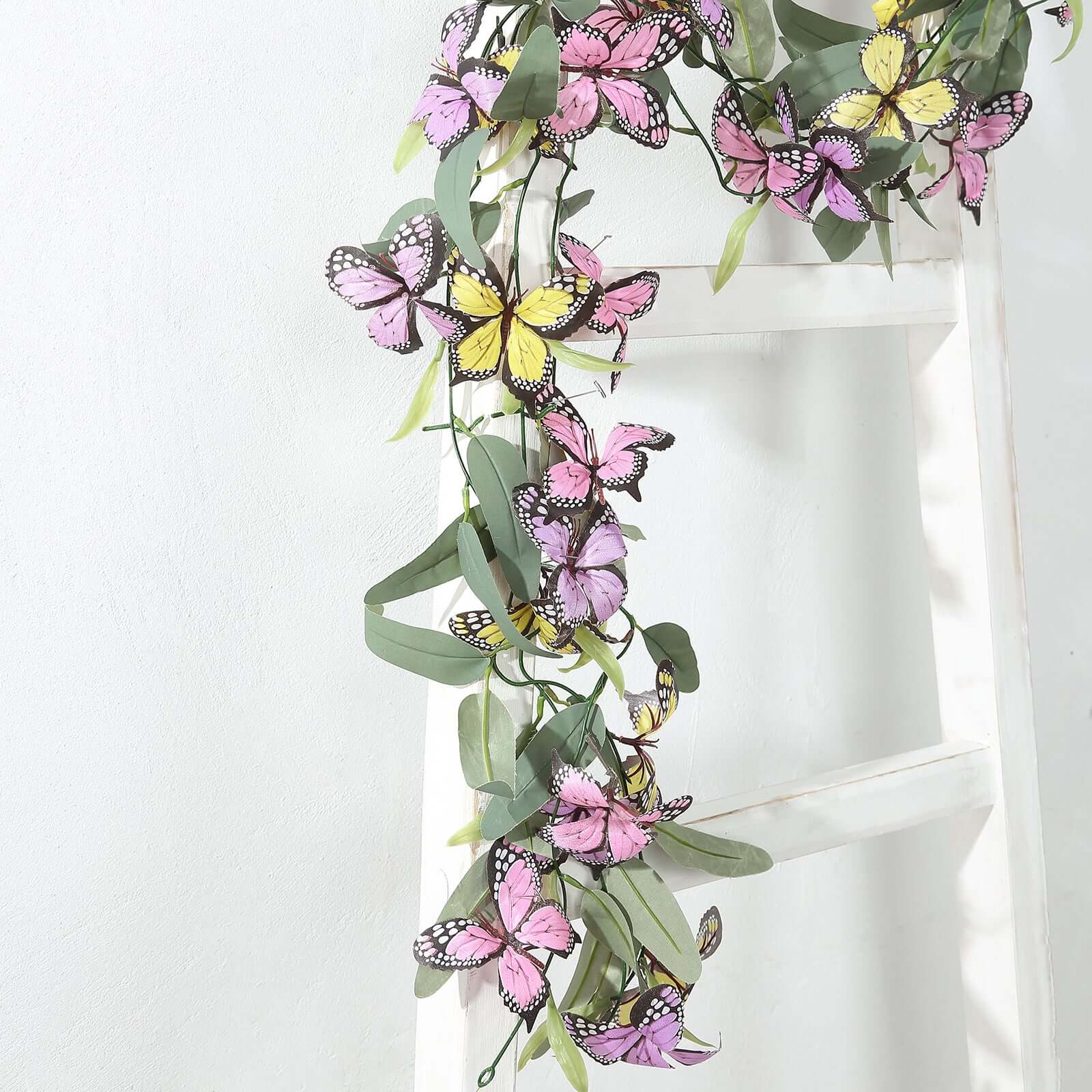 3-Piece Set of 6ft Artificial Butterfly Garland with Willow Greenery and Faux Flowers