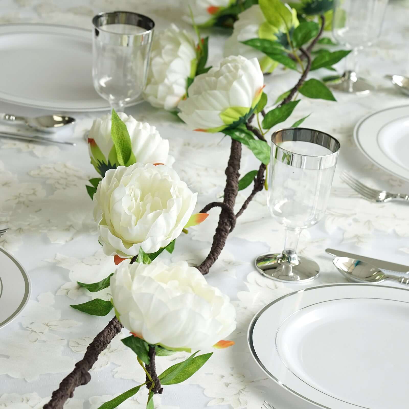 6-Foot Cream Artificial Silk Peony Hanging Garland with Lifelike Flowers