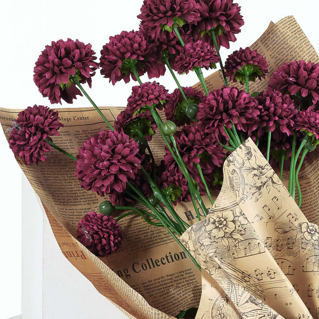 Special Offer! 2 Burgundy Artificial Chrysanthemum Mum Flower Bushes (33 in Total)