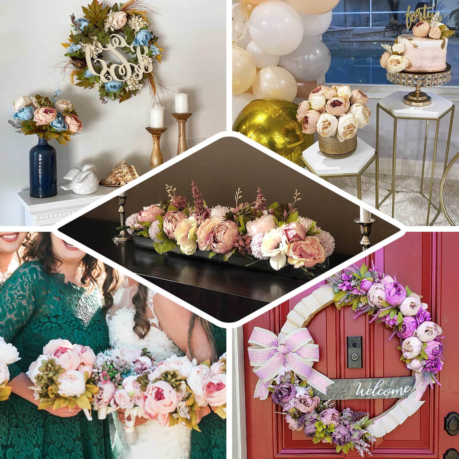 Hot Deal! 2 Pack 19" Gold Artificial Peony Flower Wedding Bouquets