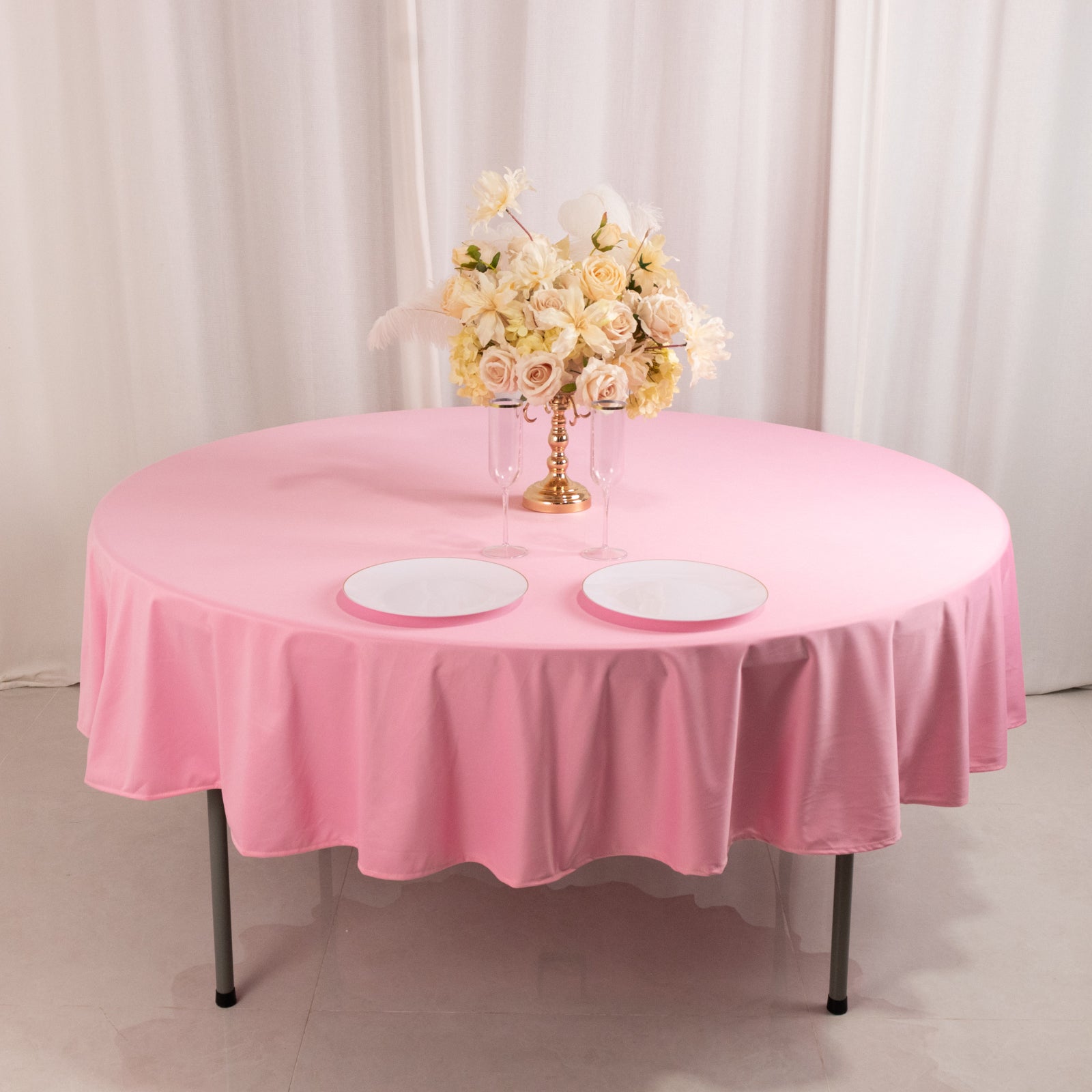 Hot Sale! Premium Pink 90' Round Scuba Polyester Wrinkle-Free & Stain-Resistant Tablecloth