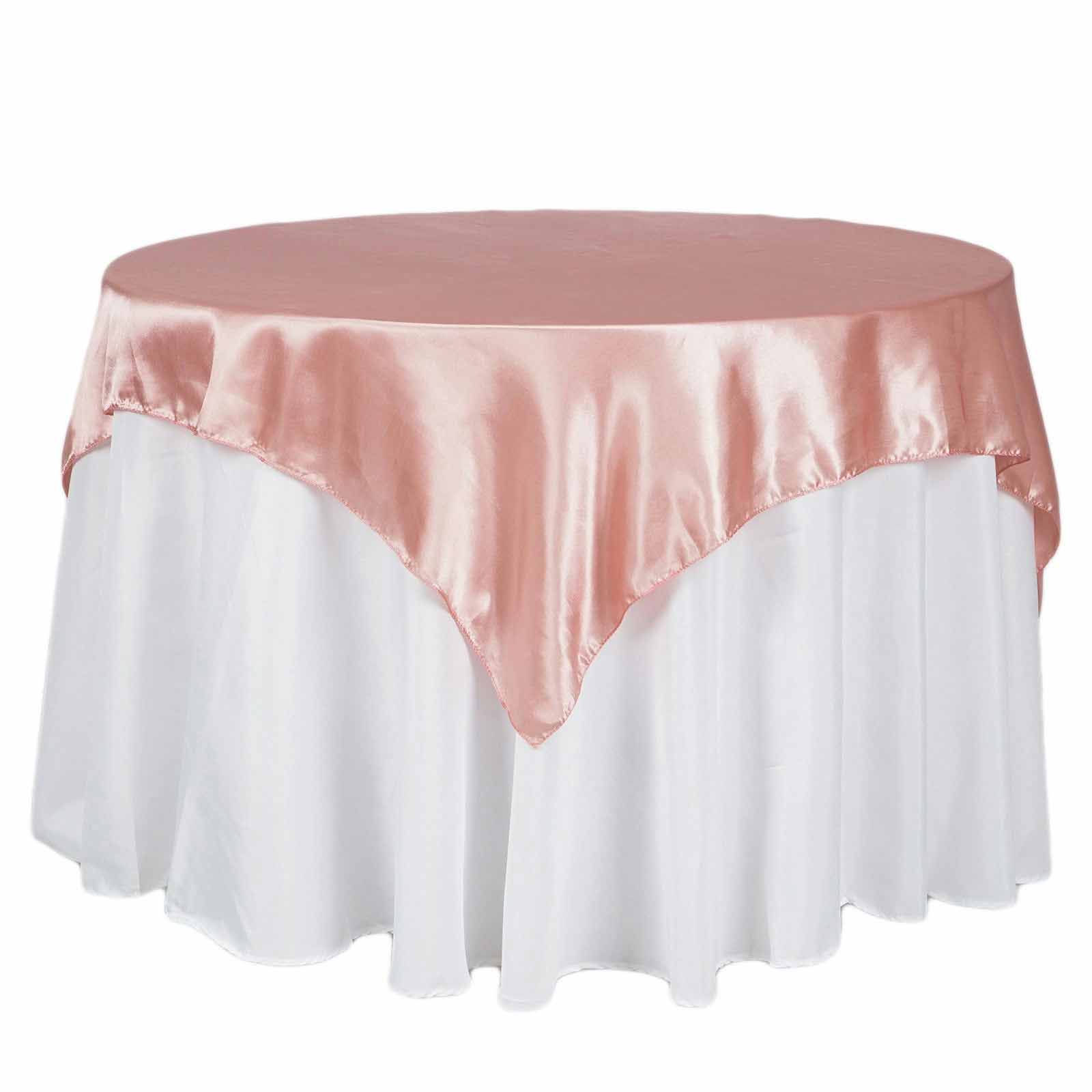 Dusty Rose Satin Square Table Overlay 72x72 - Smooth Finish Table Cover