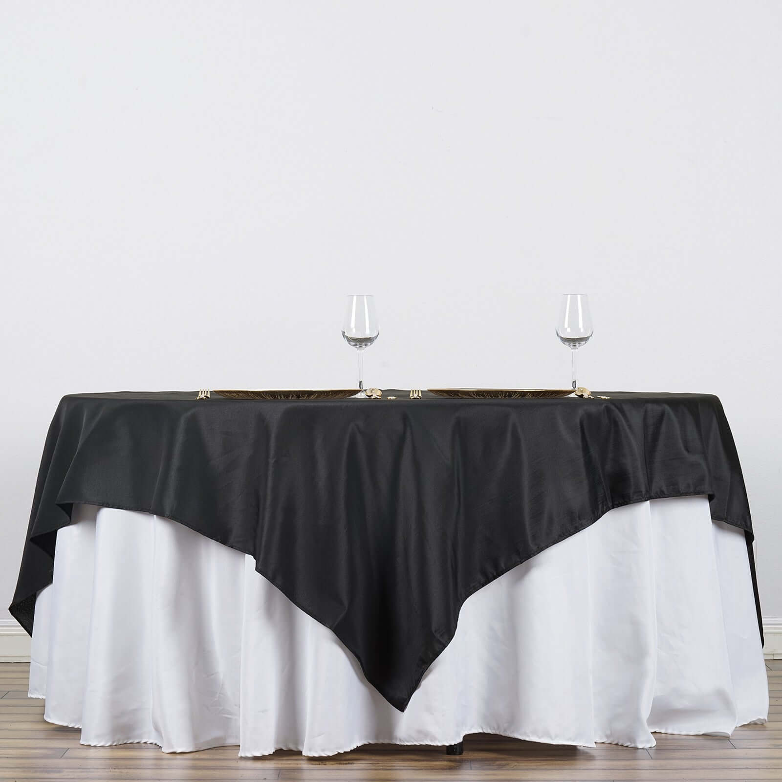 Black 90x90 Square Polyester Table Overlay - Wrinkle-Free & Long-Lasting for Events