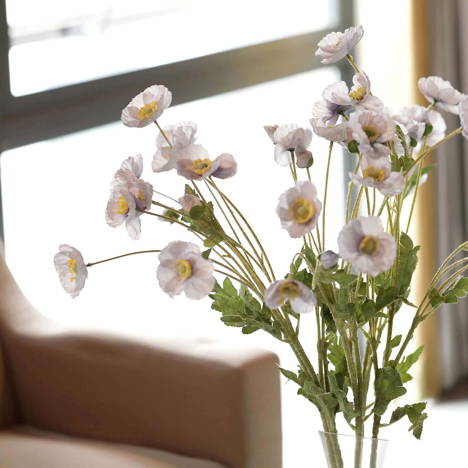 Get 2 Stems of Stunning Lavender Lilac Artificial Poppy Silk Flowers for Centerpiece Decor