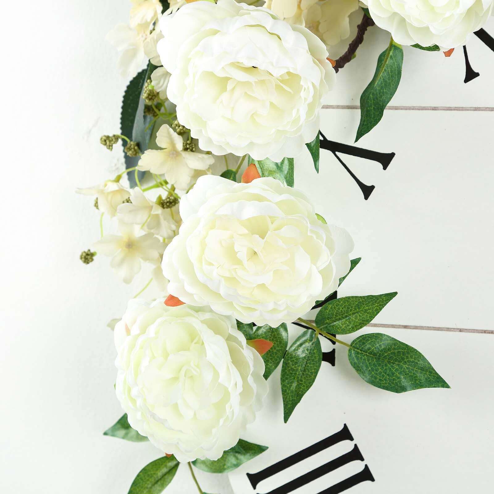 6-Foot Cream Artificial Silk Peony Hanging Garland with Lifelike Flowers