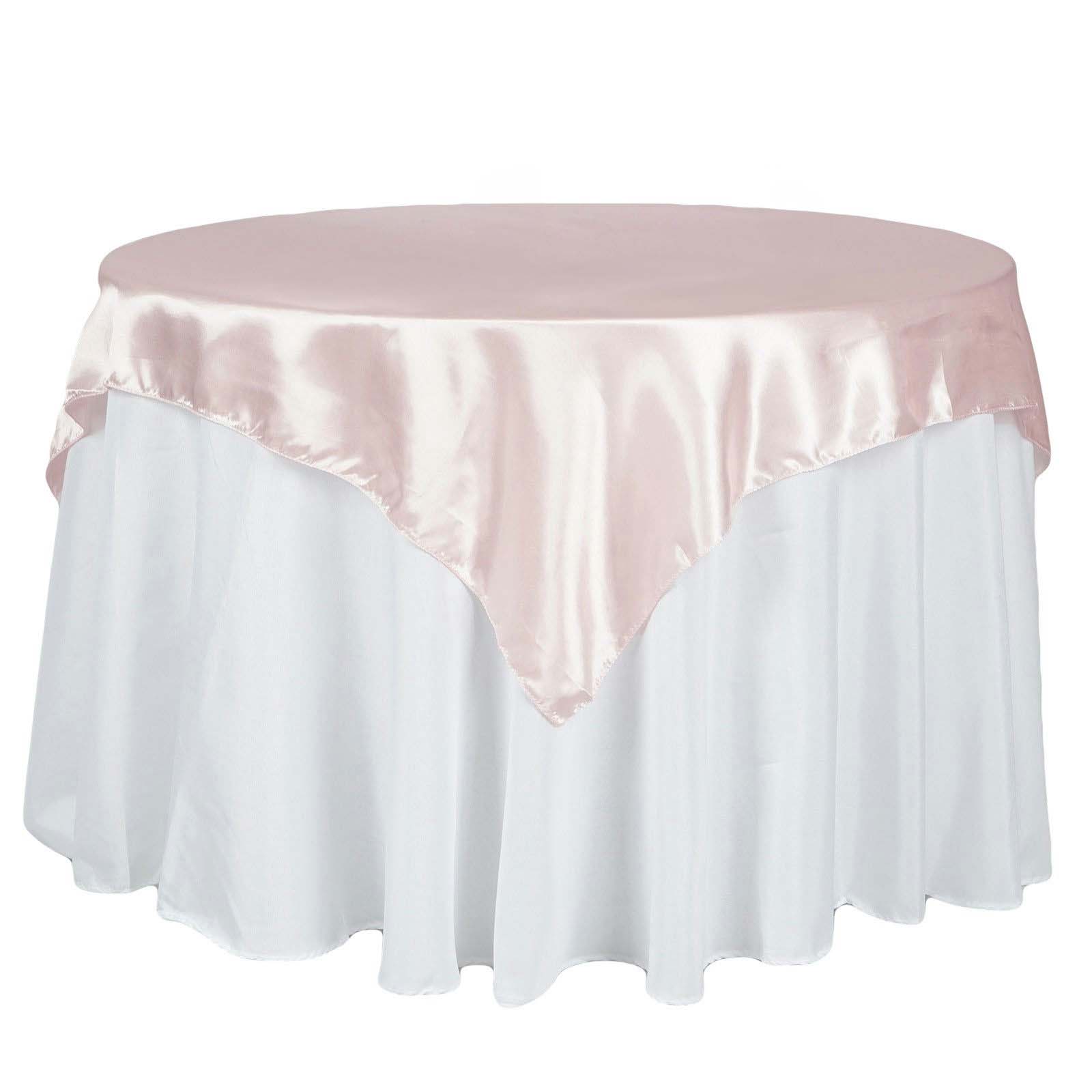 Hot Sale! 72x72 Blush Satin Square Table Overlay with Smooth Finish for Table Decor