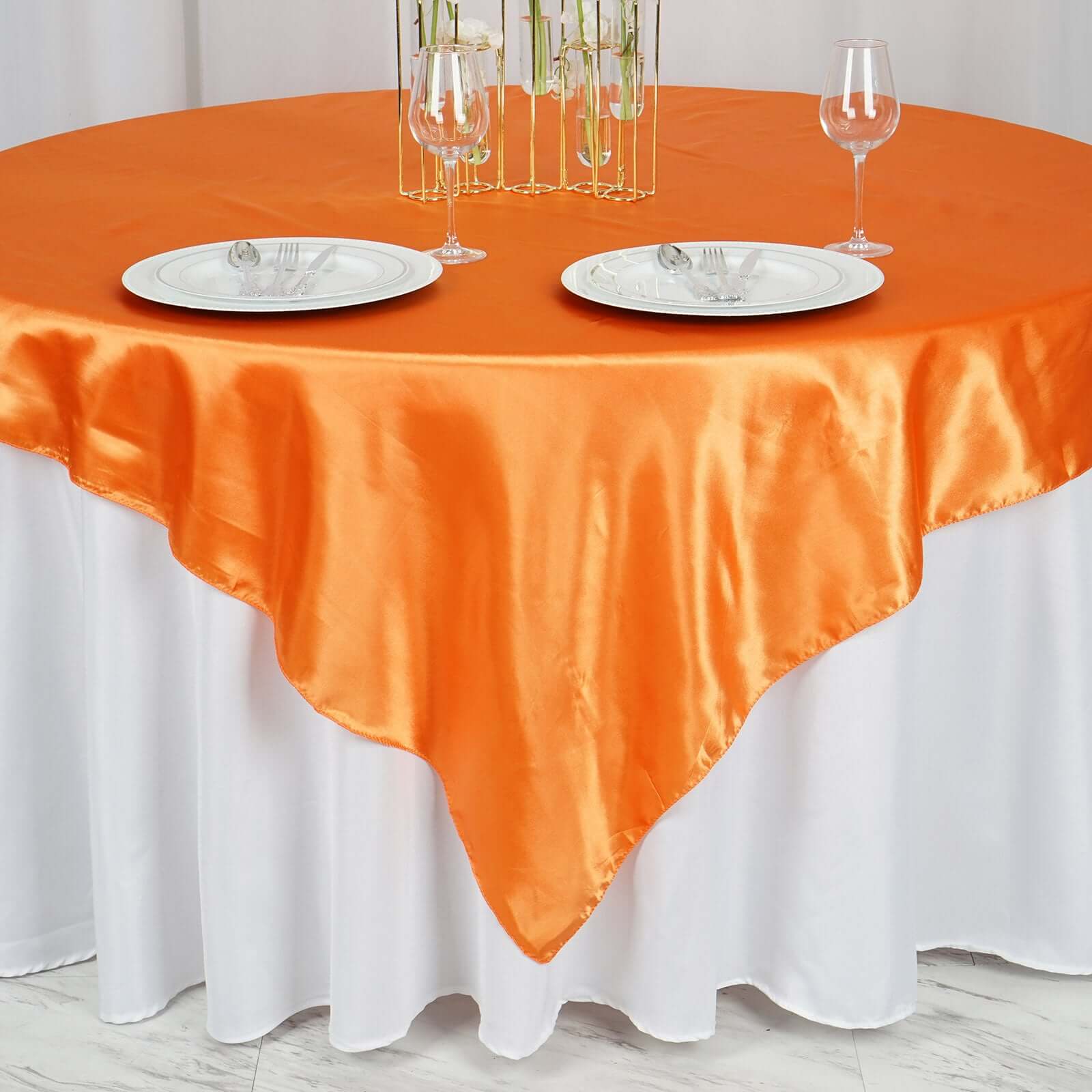 Orange 72x72 Satin Square Table Overlay with Smooth Finish