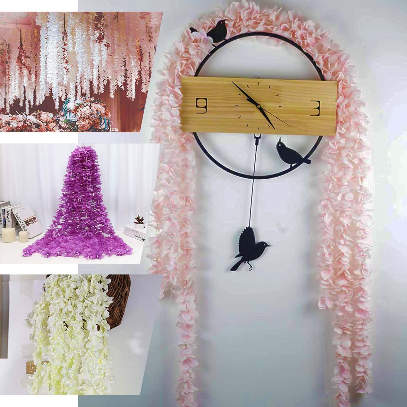 7ft Blush Silk Hydrangea Hanging Garland - Perfect Decor!