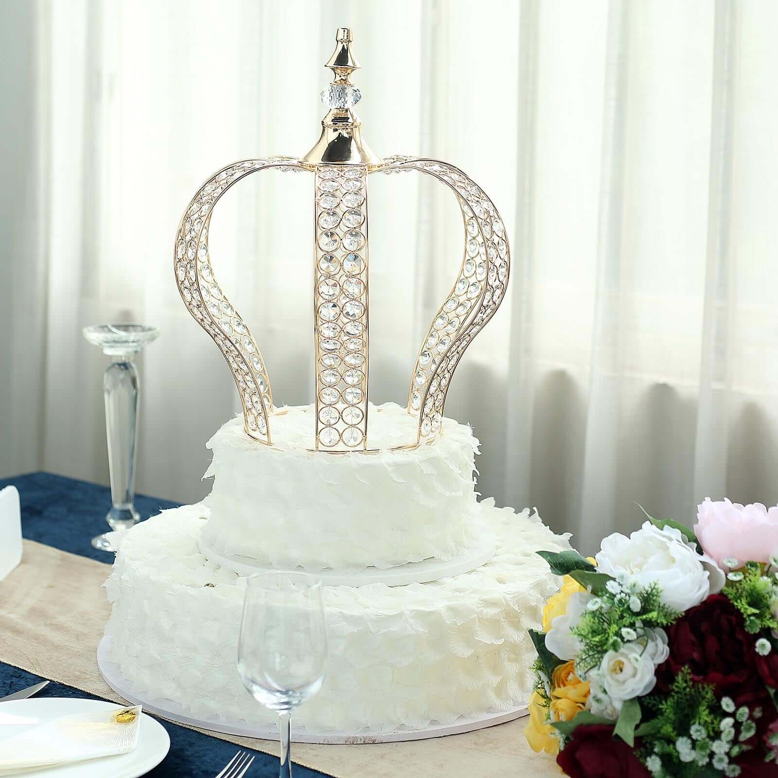 Metallic Gold Crystal-Bead Royal Crown Cake Topper - Ideal for Royal Baby Showers, Sweet 16 Cakes & Events