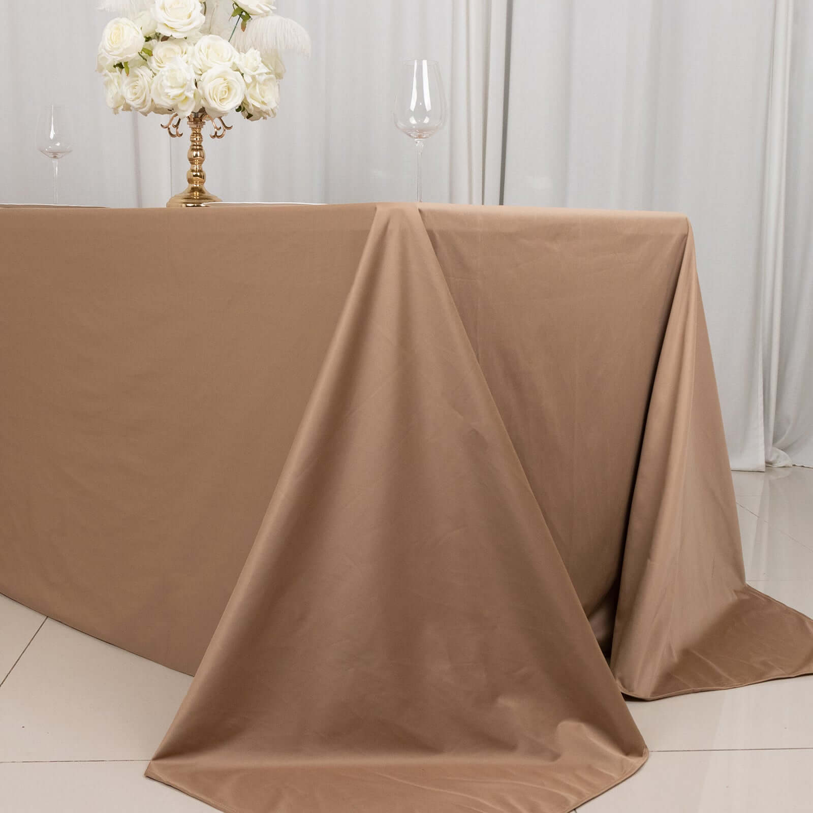 Wrinkle-Free, Stain-Resistant Nude Premium Scuba 90x132 Rectangular Tablecloth