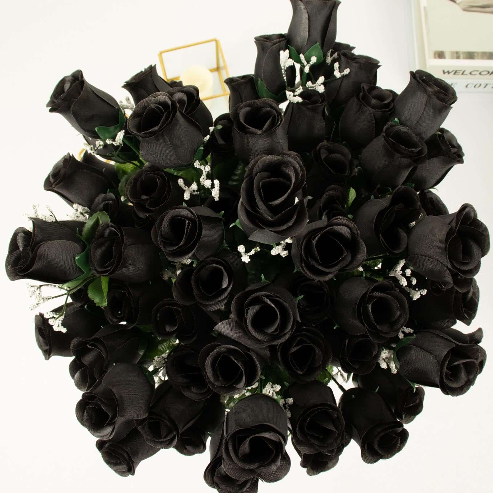 Premium Artificial Black Silk Rose Bud Bouquets - 12 Bushes for Stunning Decor