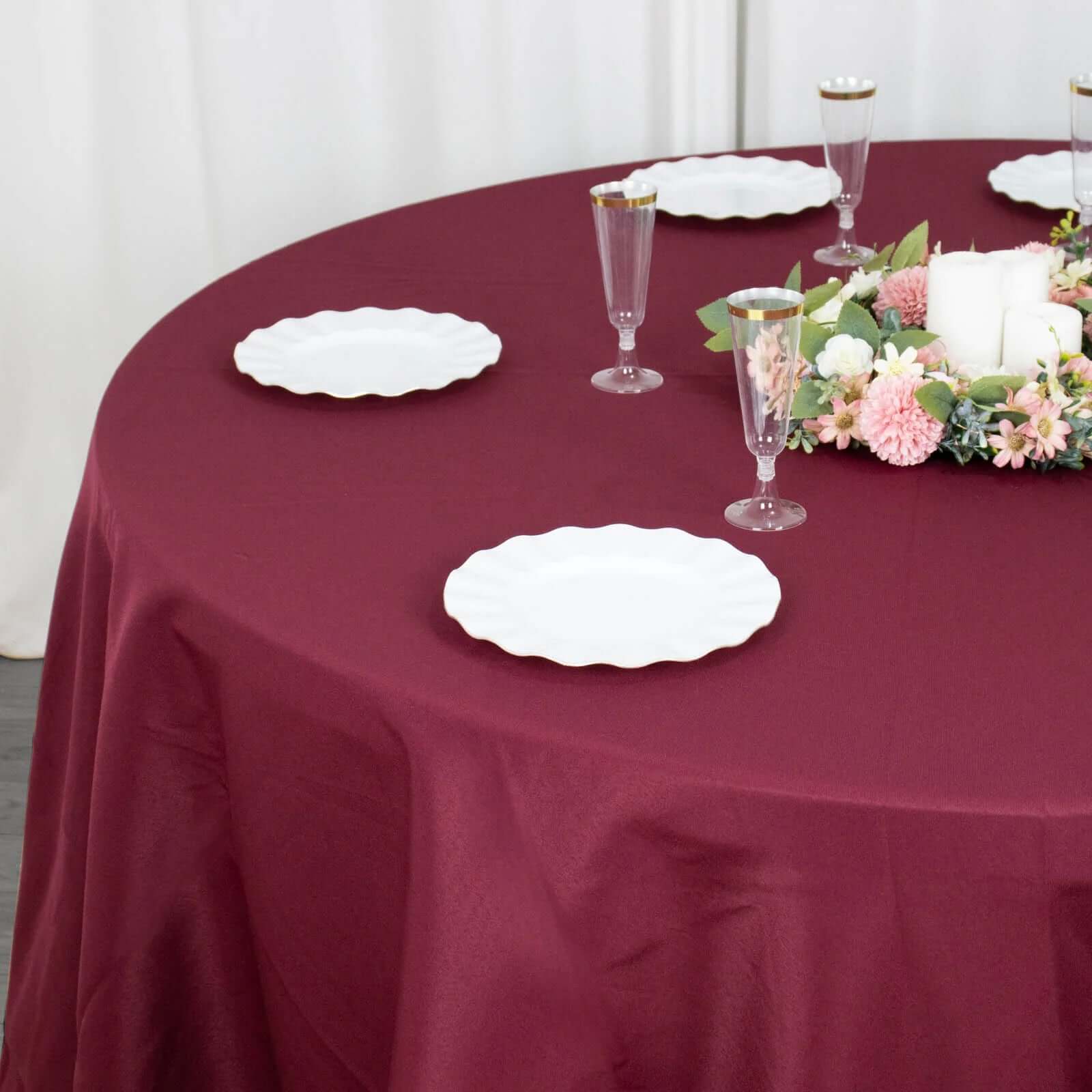 Hot Sale! 132-Inch Seamless Burgundy Premium Polyester Round Tablecloth, 220GSM Wrinkle-Resistant