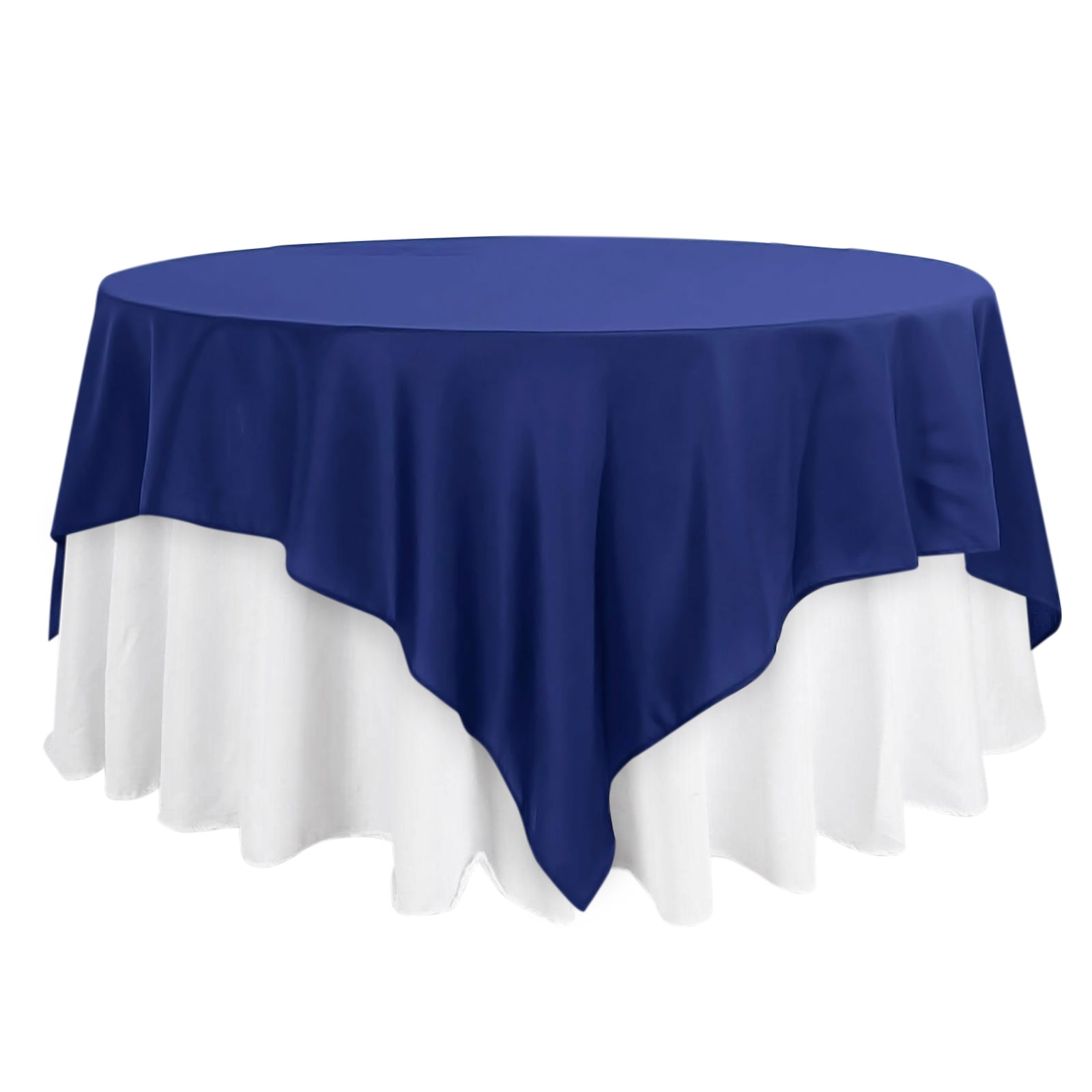 Durable & Wrinkle-Resistant Navy Blue Polyester 90x90 Square Table Overlay Tablecloth