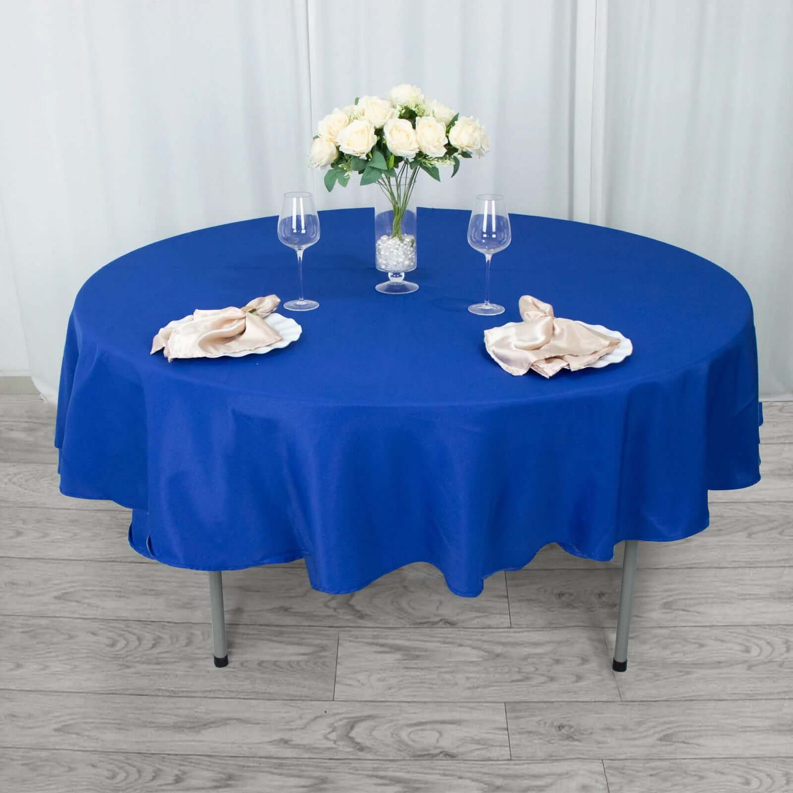 Hot! Royal Blue 90' Dia. Premium Polyester Round Tablecloth - Stain & Wrinkle Resistant, 220GSM