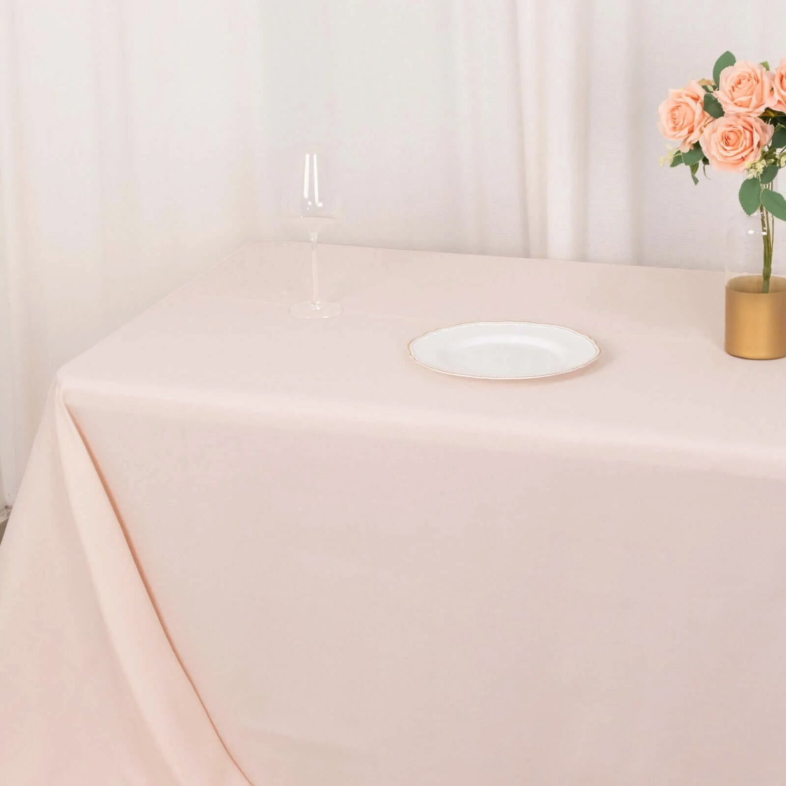 Hot Sale! Seamless 220GSM Stain-Resistant Premium Polyester Rectangle Tablecloth in Blush (90x156)