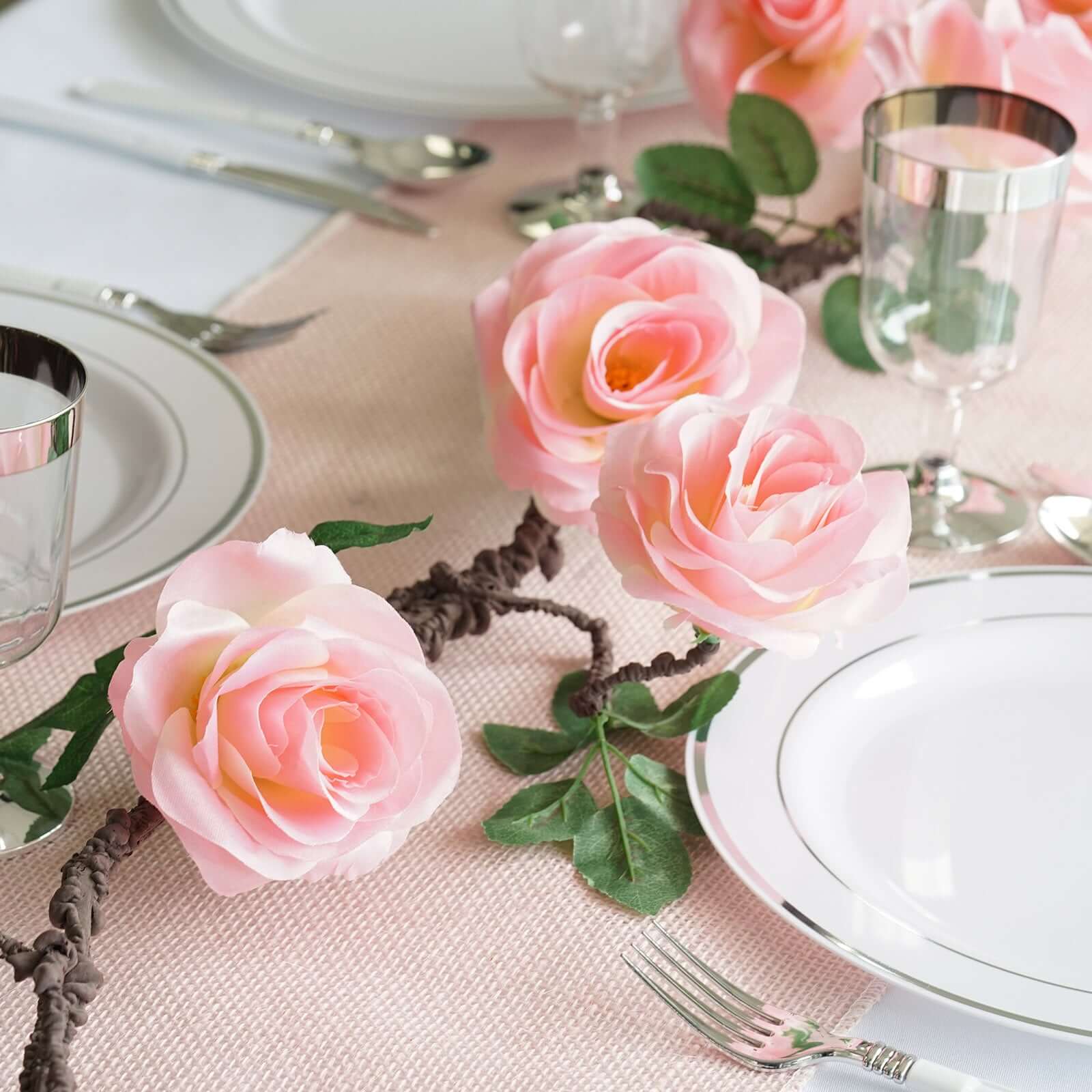 6ft Long Pink Artificial Silk Rose Garland with 14 Lifelike Flowers