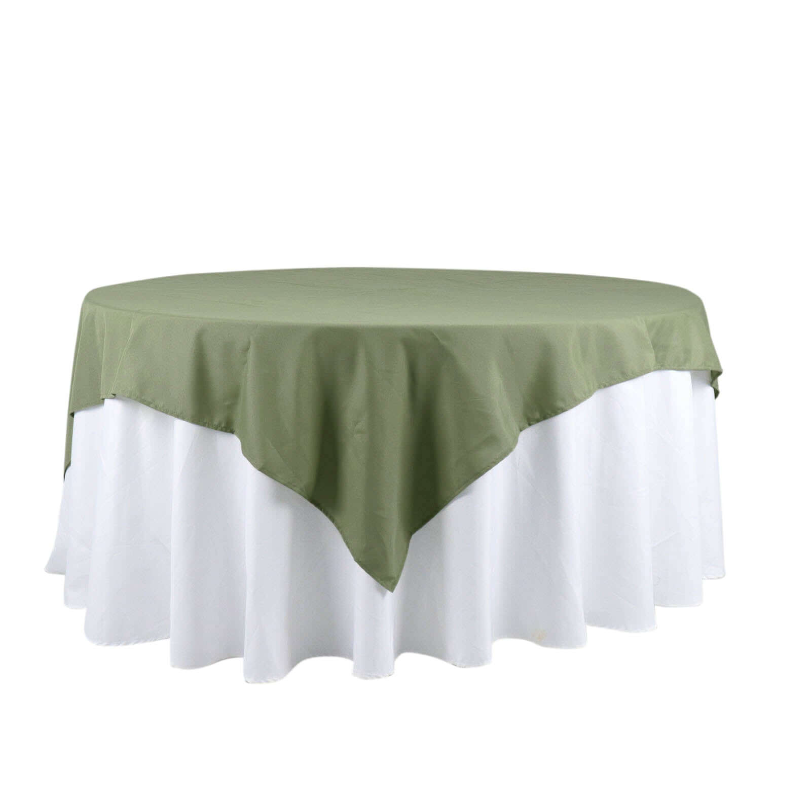Get This Durable & Wrinkle-Resistant 70x70 Polyester Square Table Overlay in Dusty Sage Green