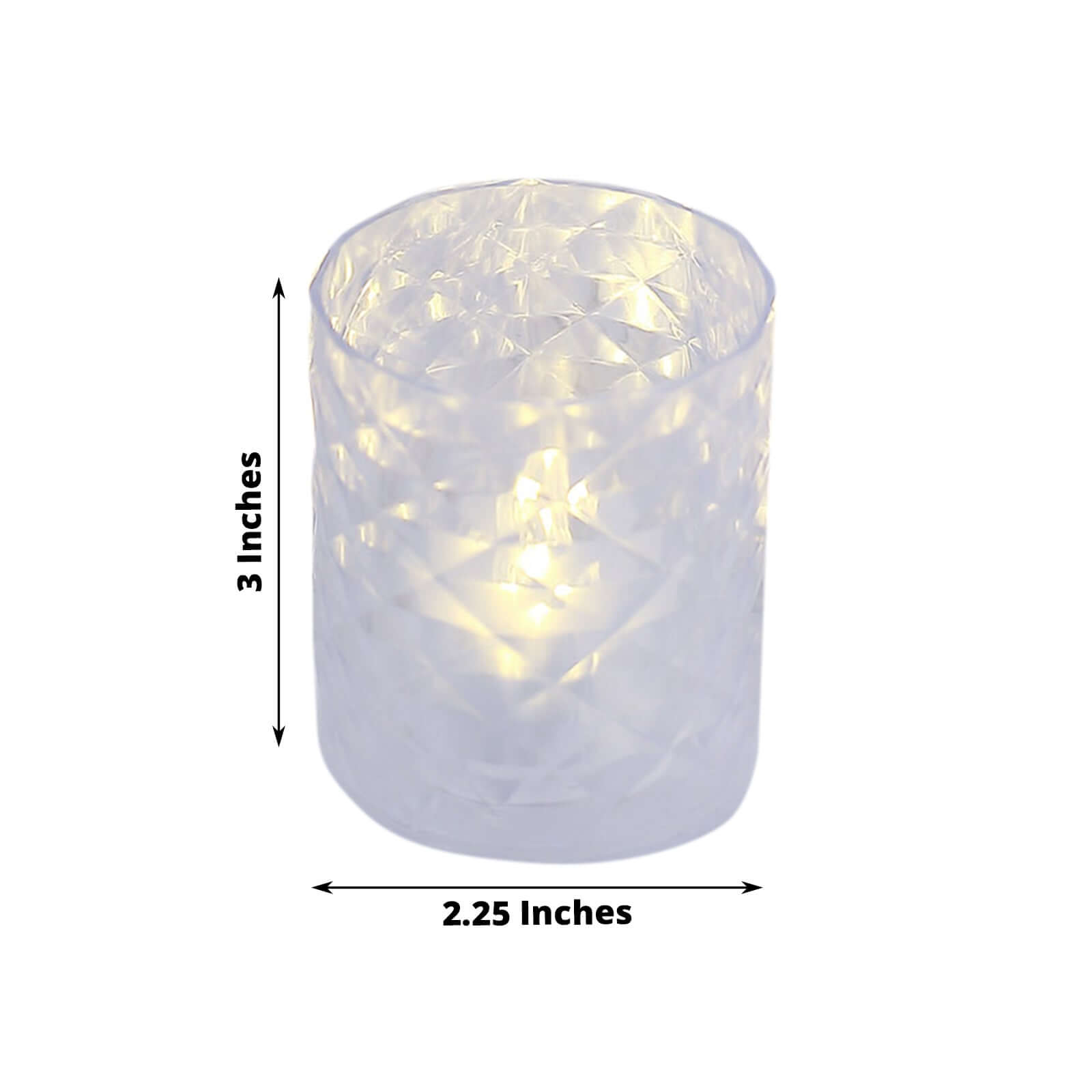 12-Piece Set of Clear LED Tealight Candle Holders in Whiskey Glass Design with Warm White Battery-Operated Lights