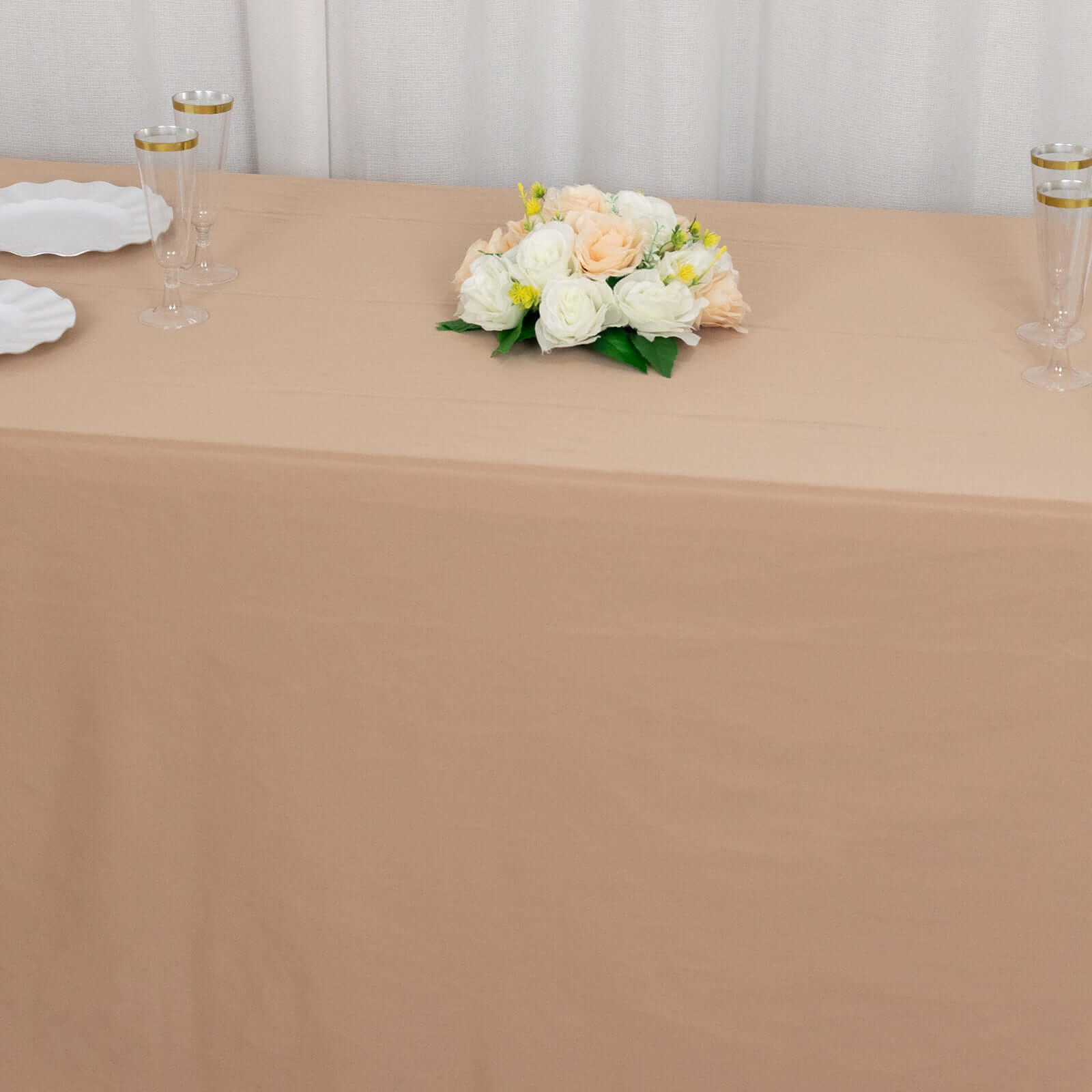 Wrinkle-Free, Stain-Resistant Nude Premium Scuba 90x132 Rectangular Tablecloth