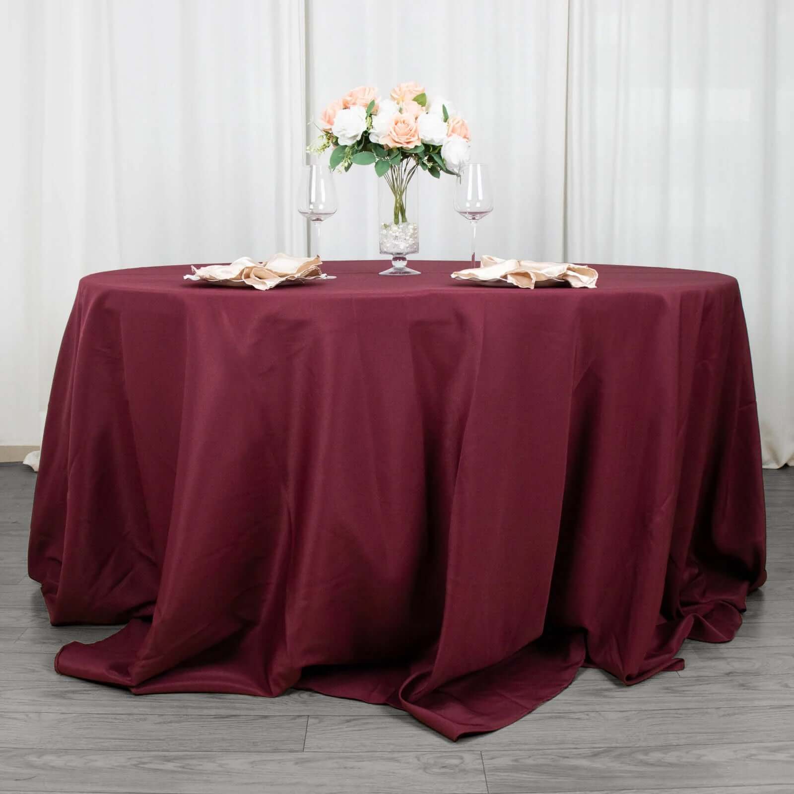 Hot Sale! 132-Inch Seamless Burgundy Premium Polyester Round Tablecloth, 220GSM Wrinkle-Resistant