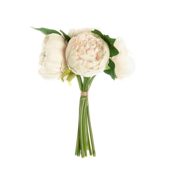Stunning Beige Artificial Silk Peony Bouquet - 5 Flower Heads