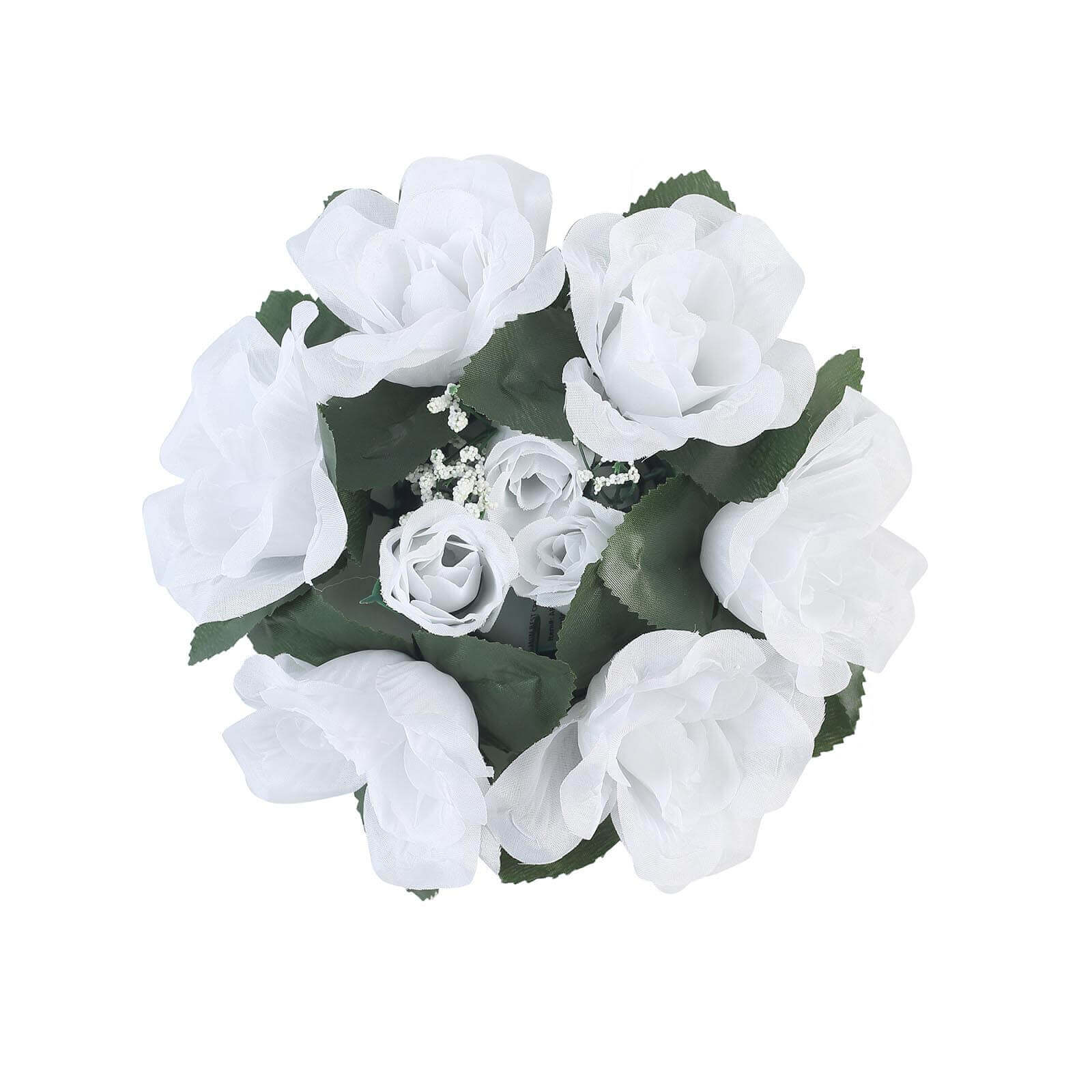 Set of 4 Artificial White Silk Rose and Baby's Breath Candle Ring Wreaths