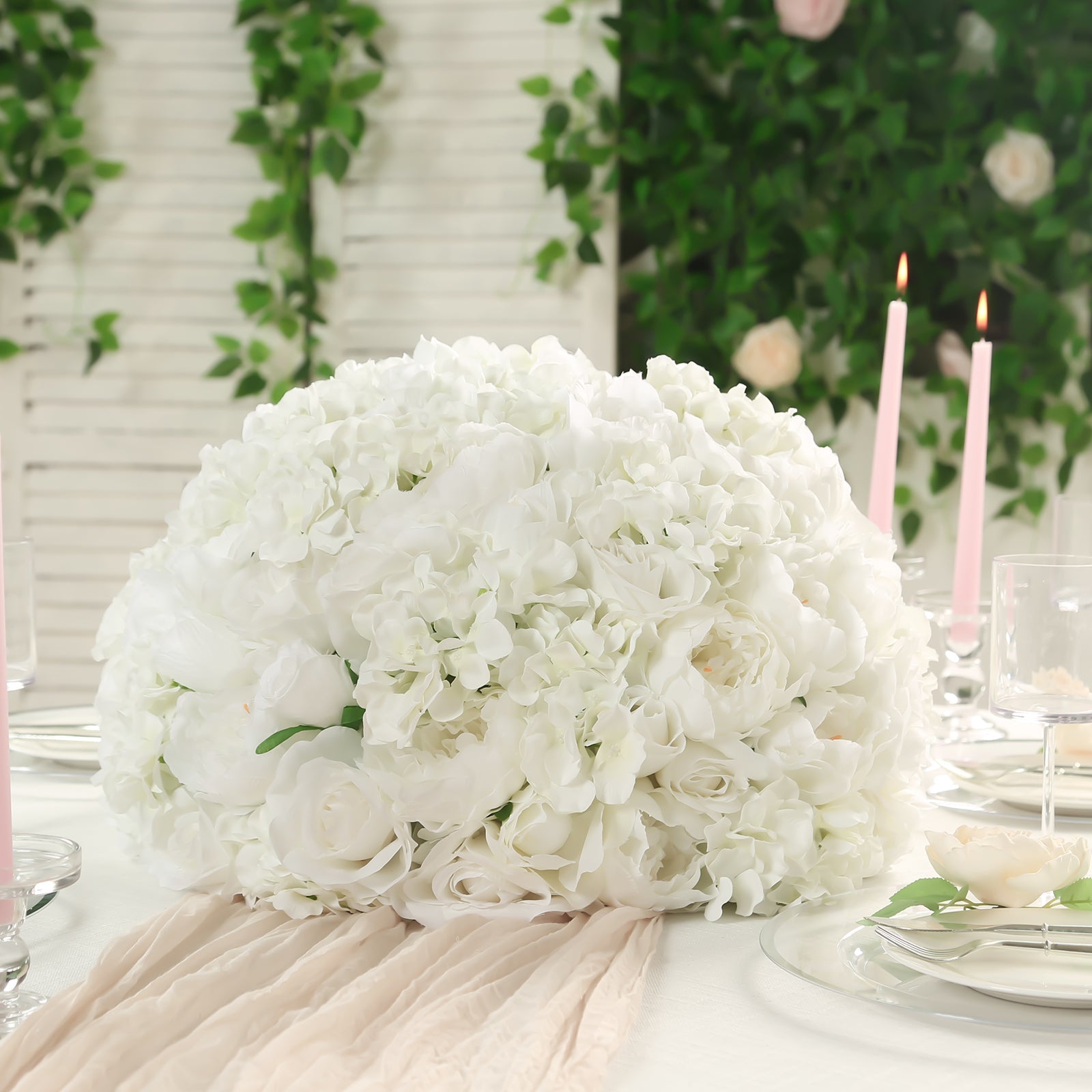 Hot Sale! Large Ivory Artificial Silk Rose Bouquet for Wedding Centerpieces and Table Decor - 20