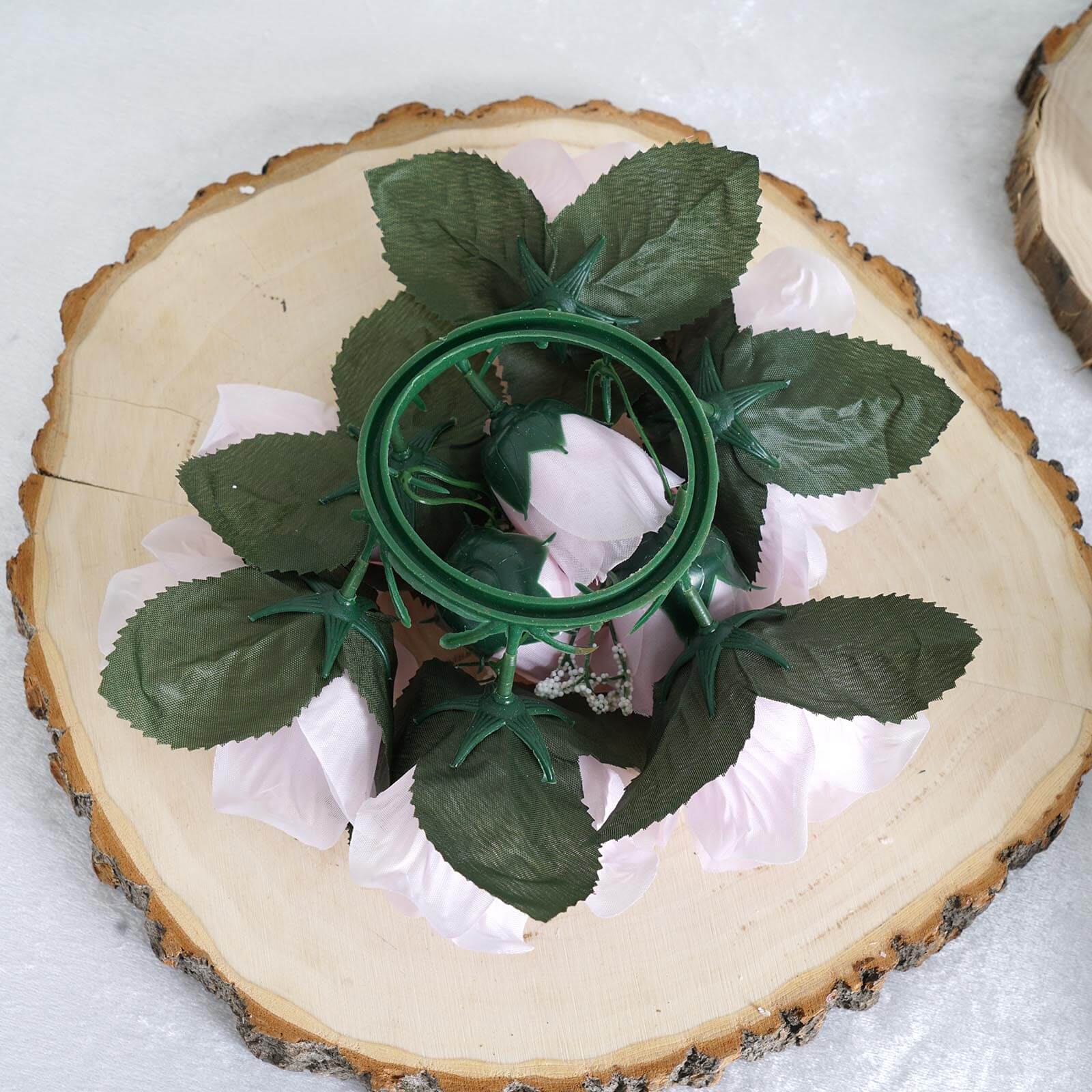 Hot Sale! 4-Piece Set of Blush Artificial Silk Rose Flower Candle Ring Wreaths for Various Occasions
