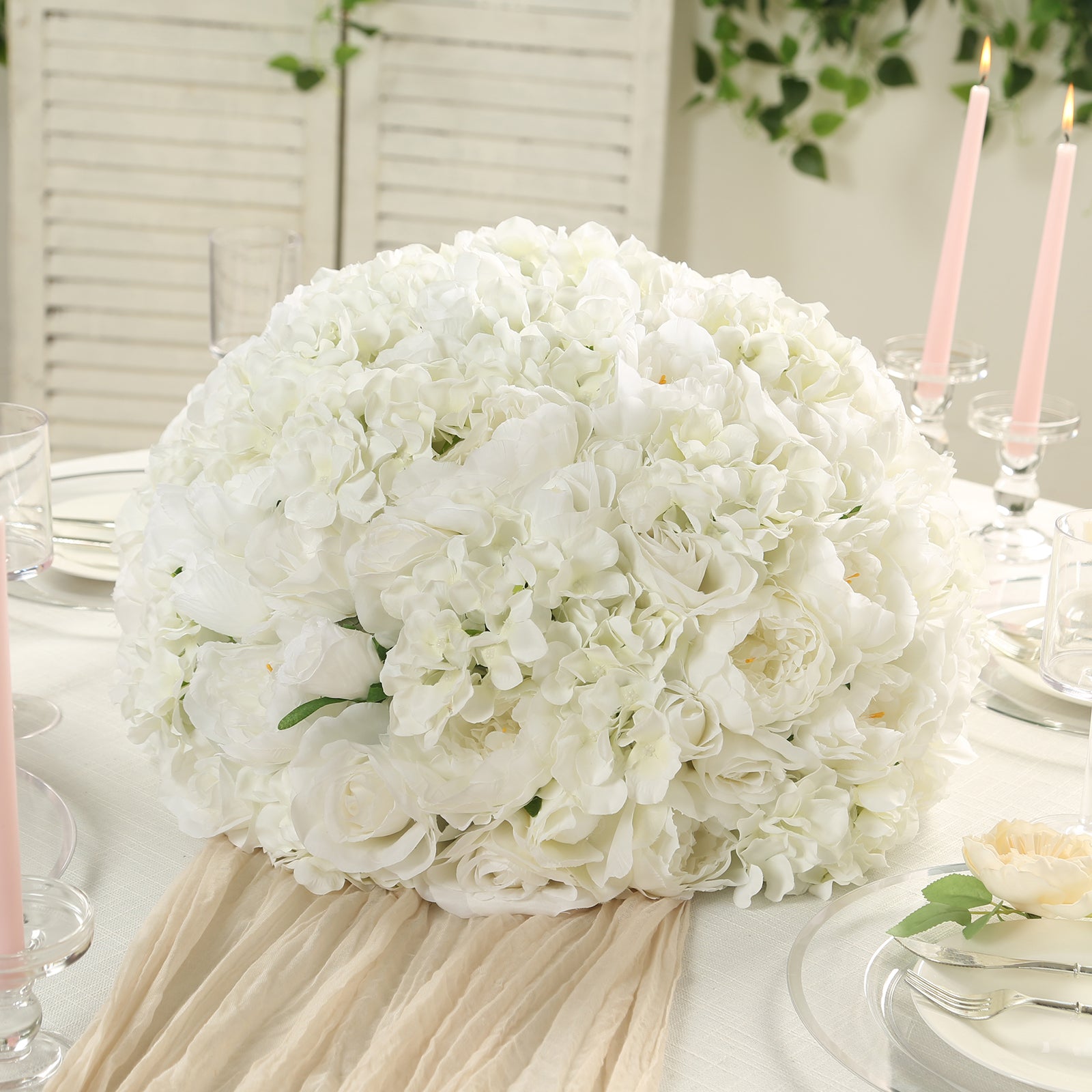 Hot Sale! Large Ivory Artificial Silk Rose Bouquet for Wedding Centerpieces and Table Decor - 20