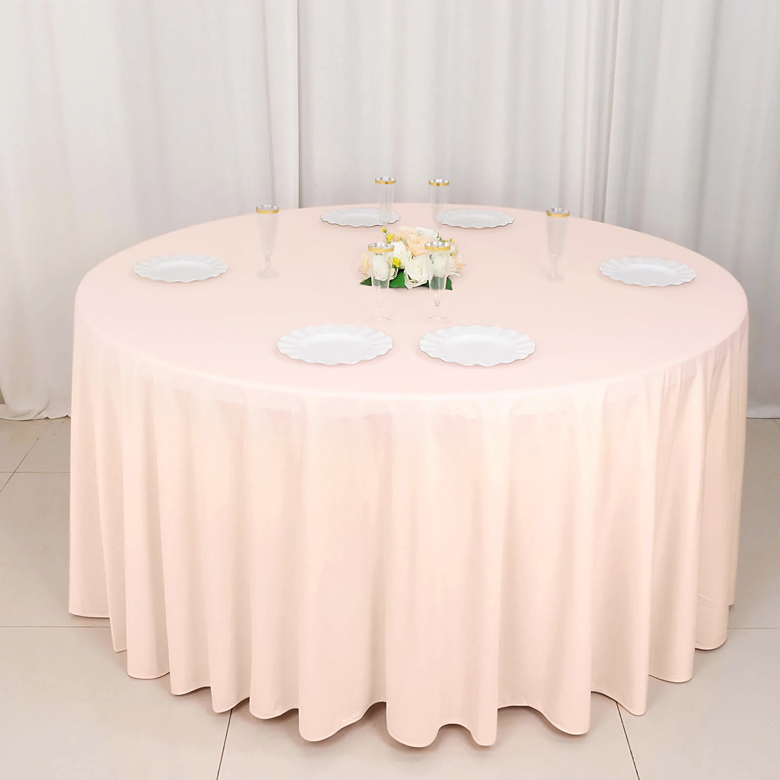 Premium Wrinkle-Free & Stain-Resistant Scuba Round 120 Tablecloth in Blush Color