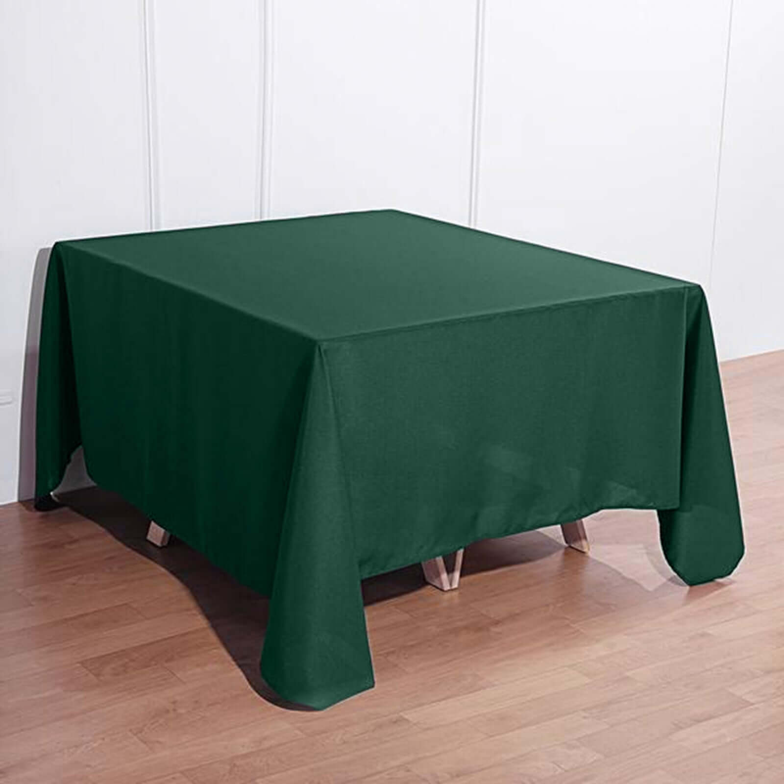 Get Your Durable & Wrinkle-Resistant 90x90 Polyester Square Tablecloth in Hunter Emerald Green