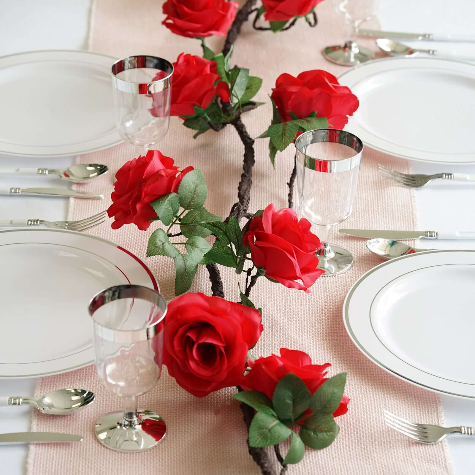Hot Sale! 6ft Long Red Artificial Silk Rose Hanging Garland, Faux Vine for Decor