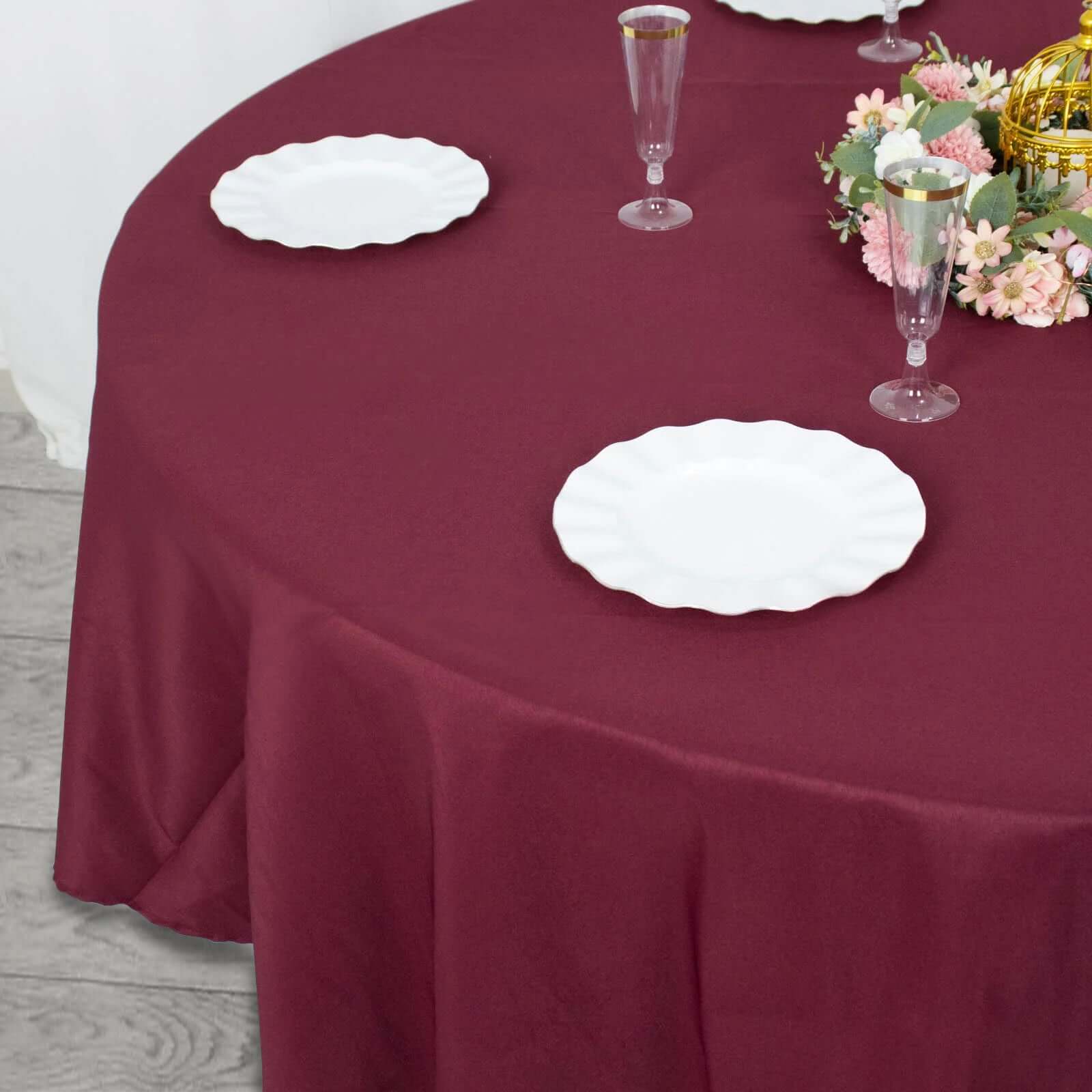 Hot Sale! 90-Inch Burgundy Premium Polyester Round Tablecloth - Stain & Wrinkle Resistant