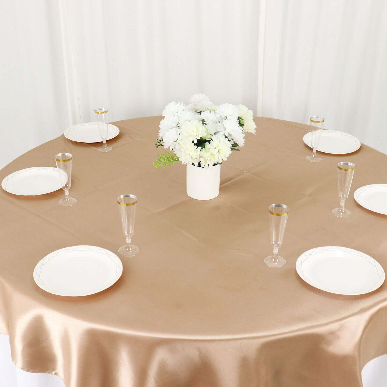 Nude Satin 72x72 Square Table Overlay - Smooth Finish Table Cover for Special Occasions
