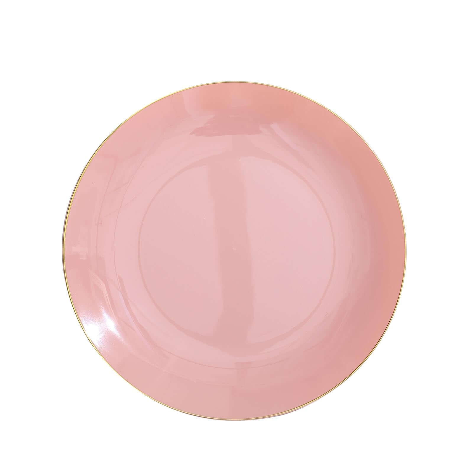 10-Piece Set of Glossy Disposable Dusty Rose Plastic Dinner Plates with Gold Rim