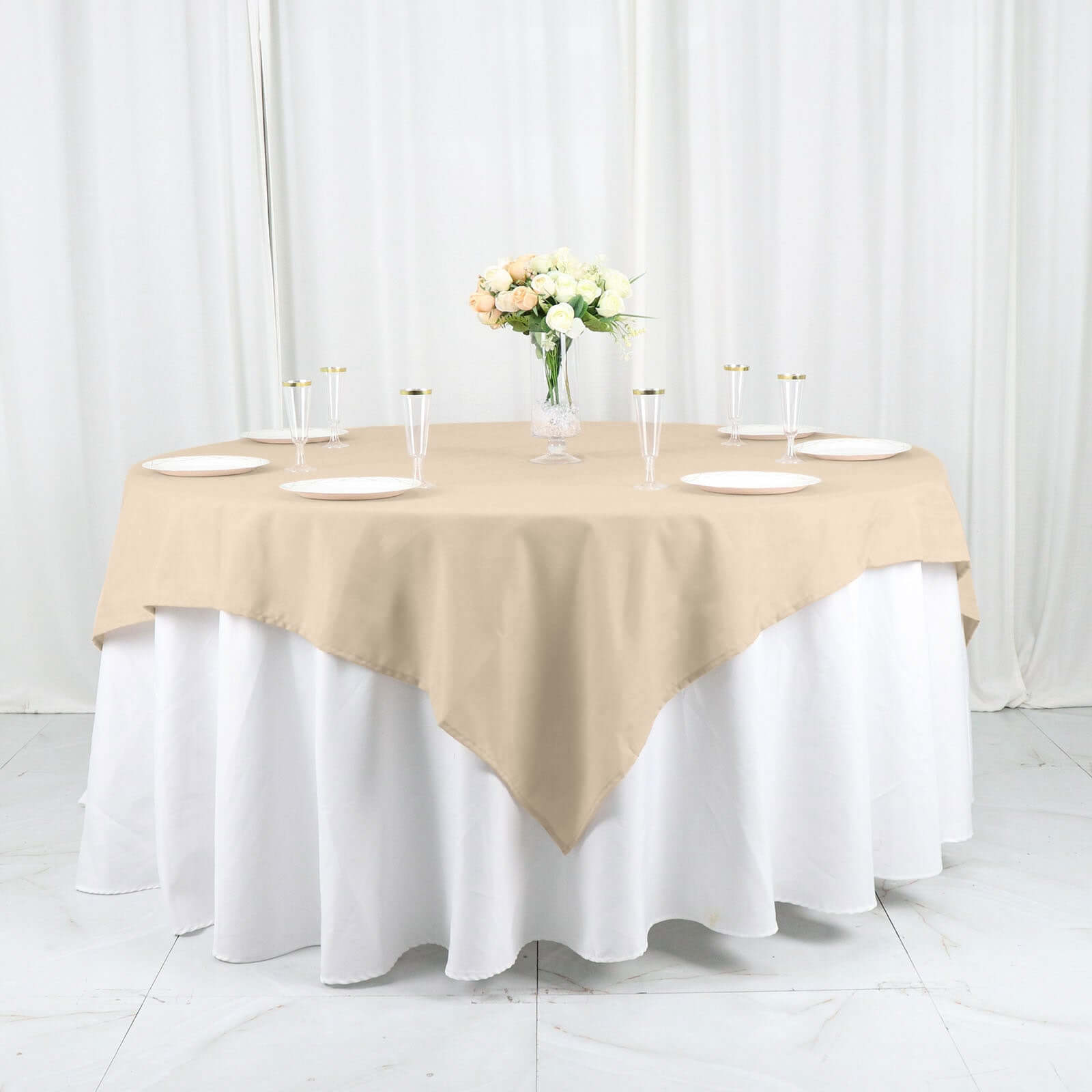 Nude Polyester 70x70 Wrinkle-Resistant & Durable Square Table Overlay - Great Deal