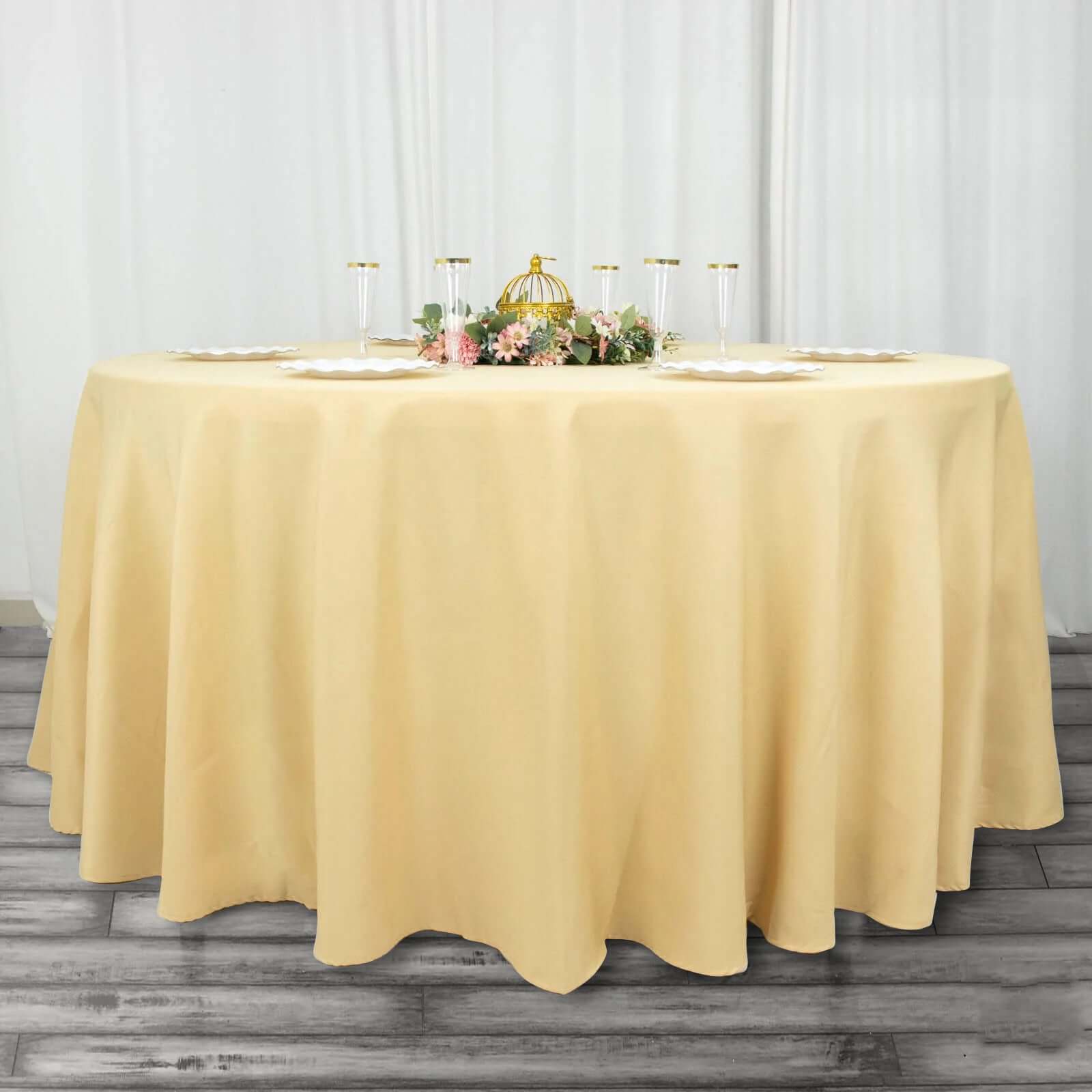 Hot! Seamless 220GSM Wrinkle-Resistant Champagne 120 Round Premium Polyester Tablecloth