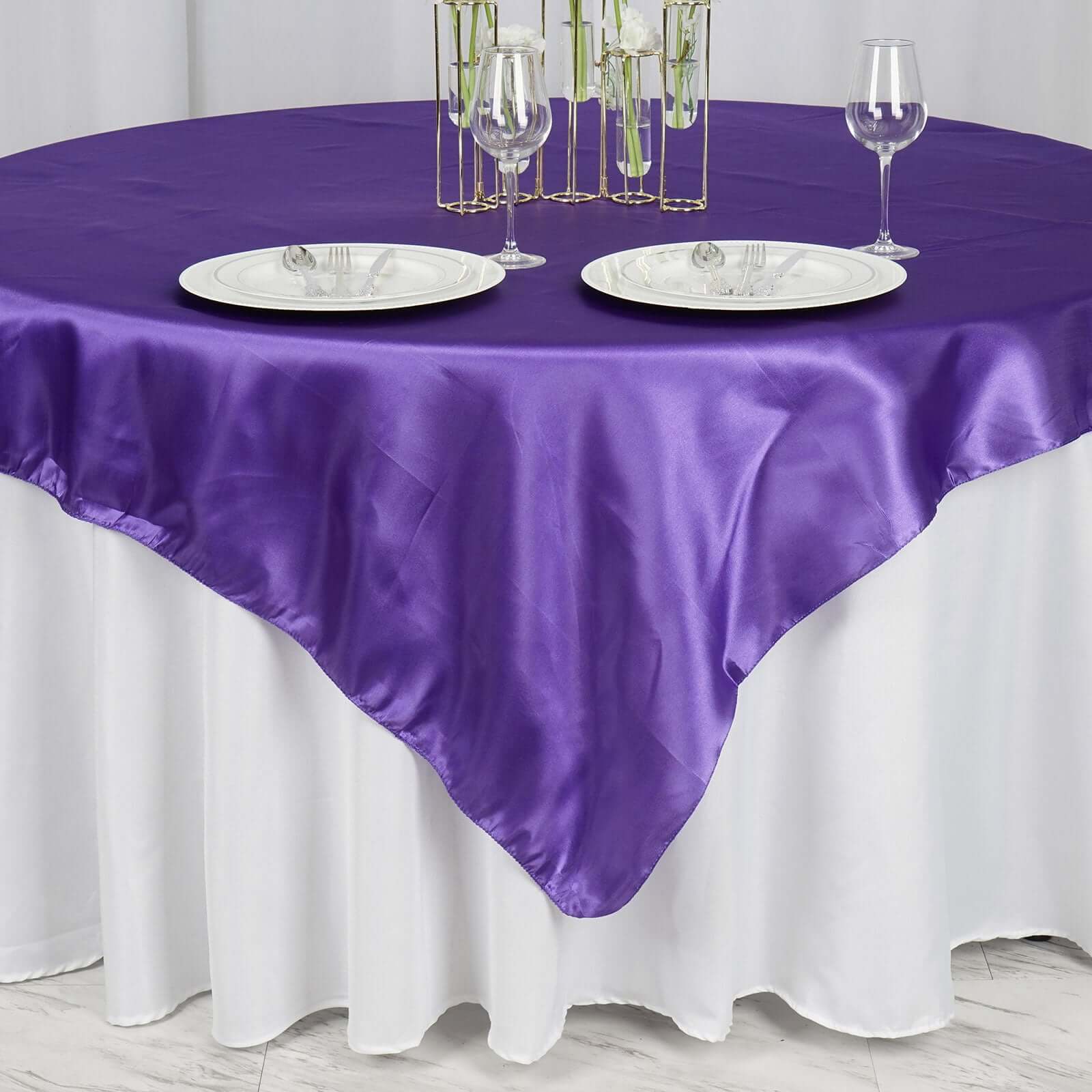 Purple 72x72 Satin Square Table Overlay with Smooth Finish