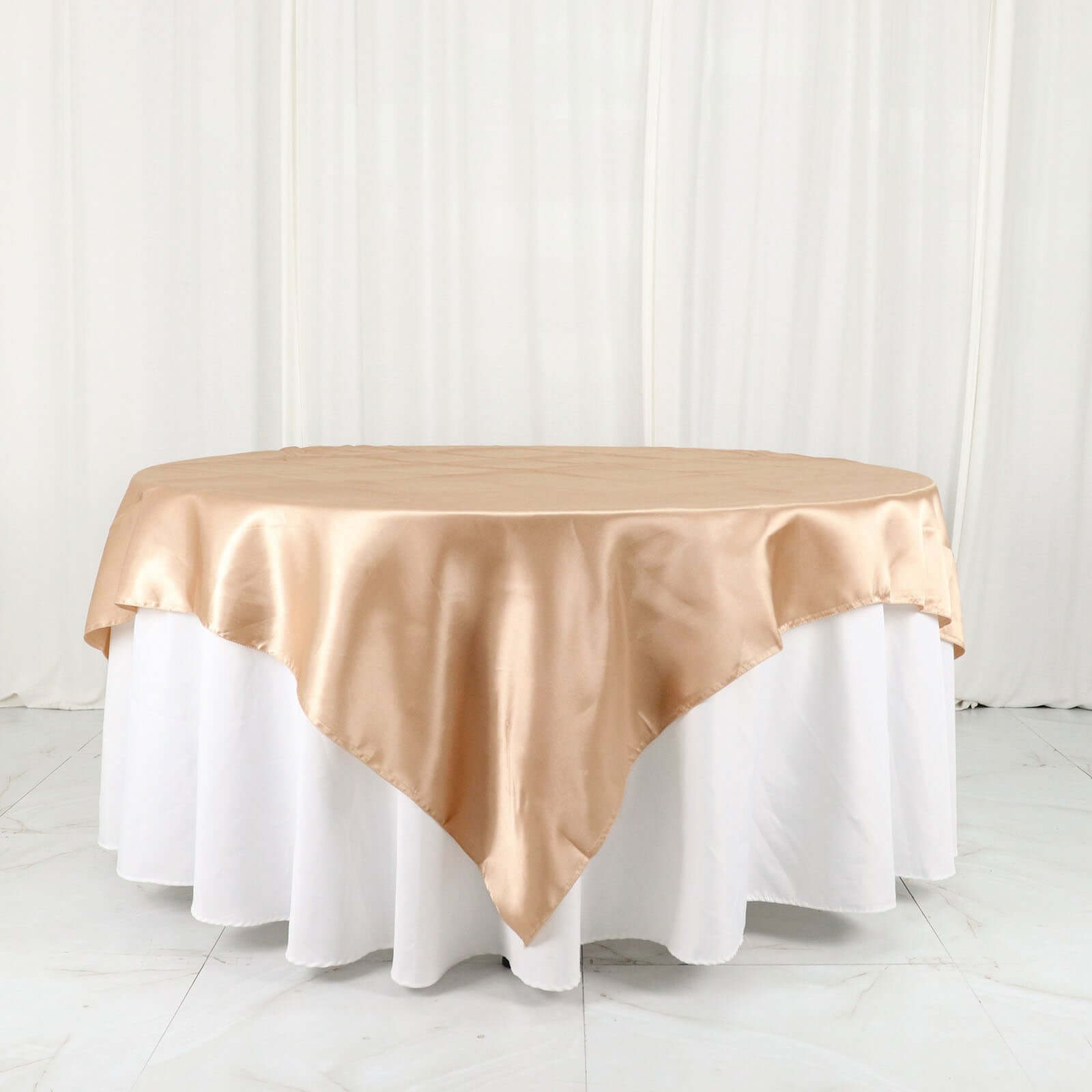 Nude Satin 72x72 Square Table Overlay - Smooth Finish Table Cover for Special Occasions