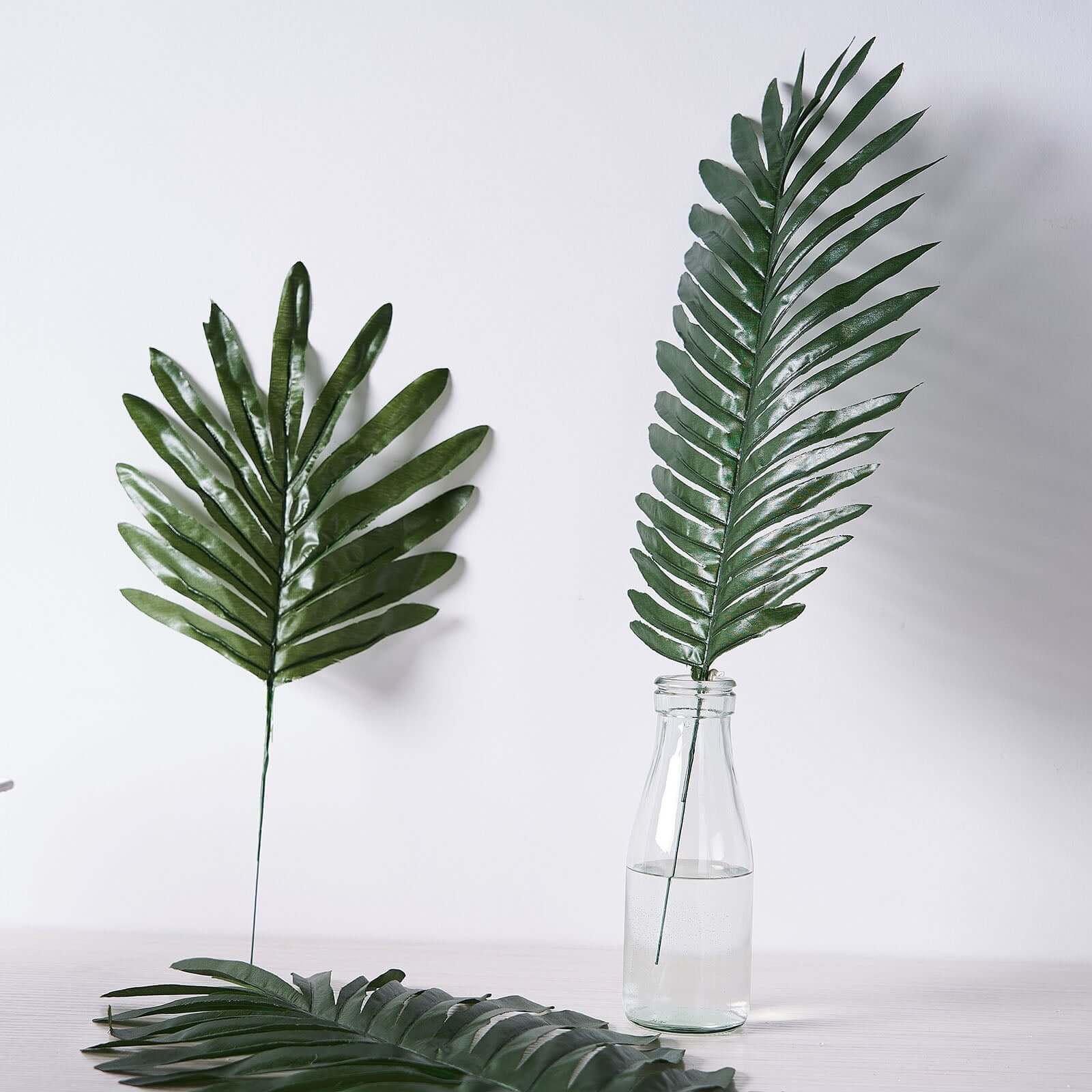 5 Stems Green Artificial Silk Tropical Palm Leaf Plants - Ideal Decor