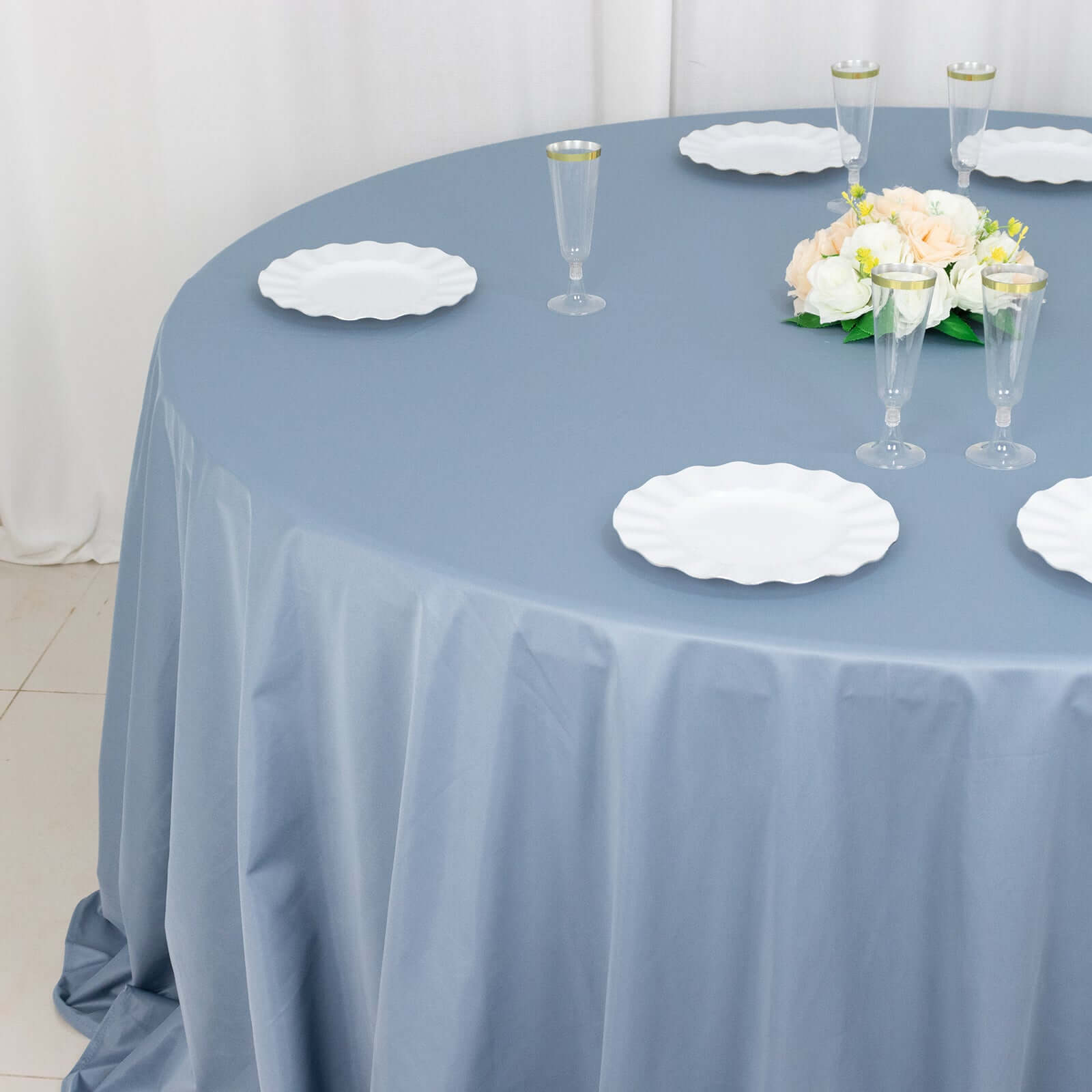 Dusty Blue Wrinkle-Free & Stain-Resistant 132' Premium Scuba Round Tablecloth