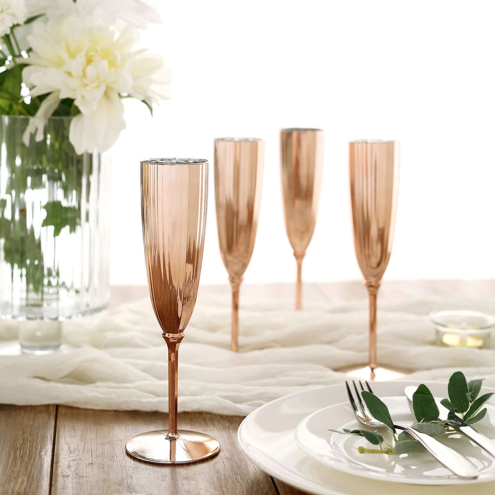 Hot Deal! 6-Pack Disposable Plastic Champagne Flutes in Metallic Rose Gold, 5oz for Toast & Cocktail Parties