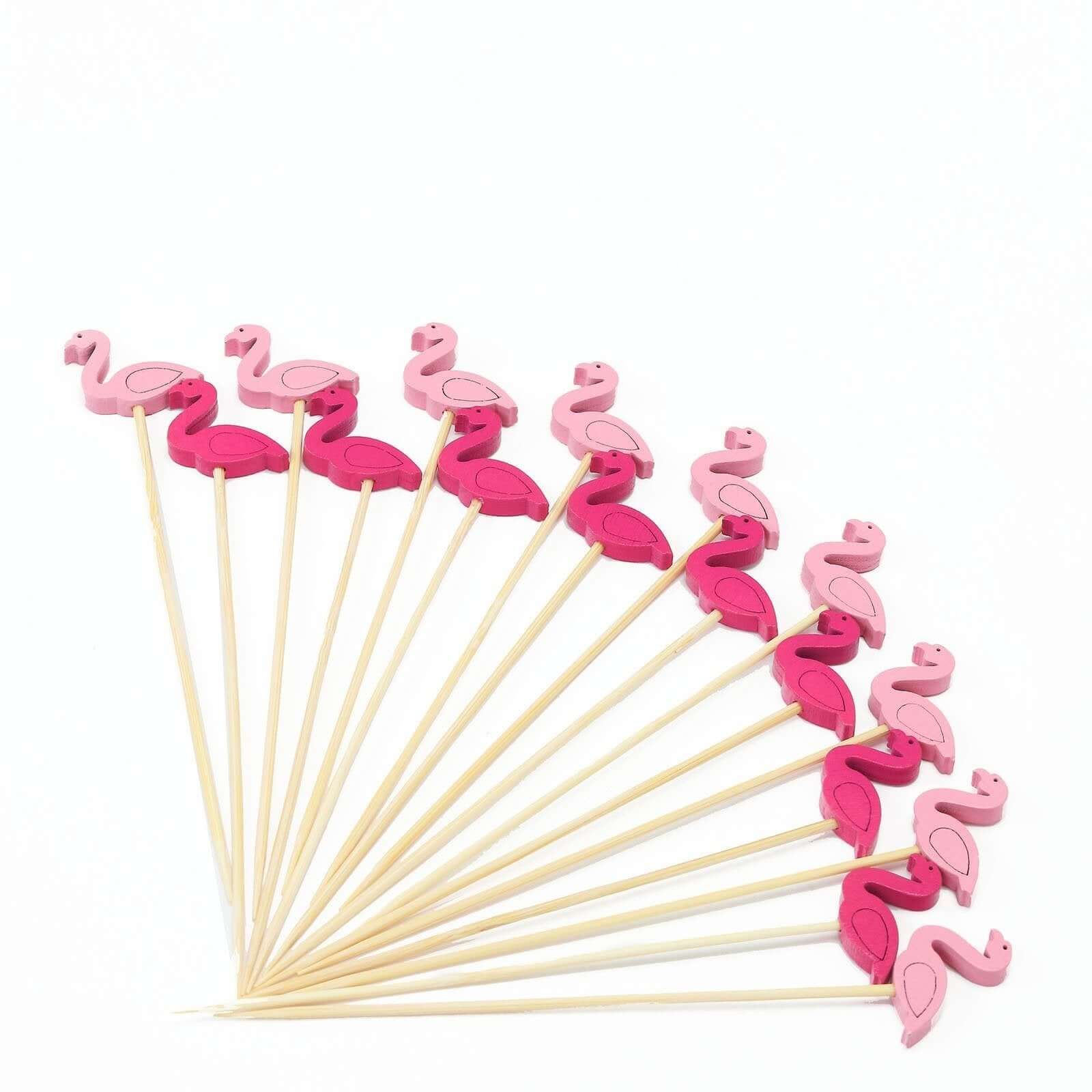 Hot Deal! 100-Pack Eco-Friendly Bamboo Flamingo Cocktail Sticks in Fuchsia/Hot Pink