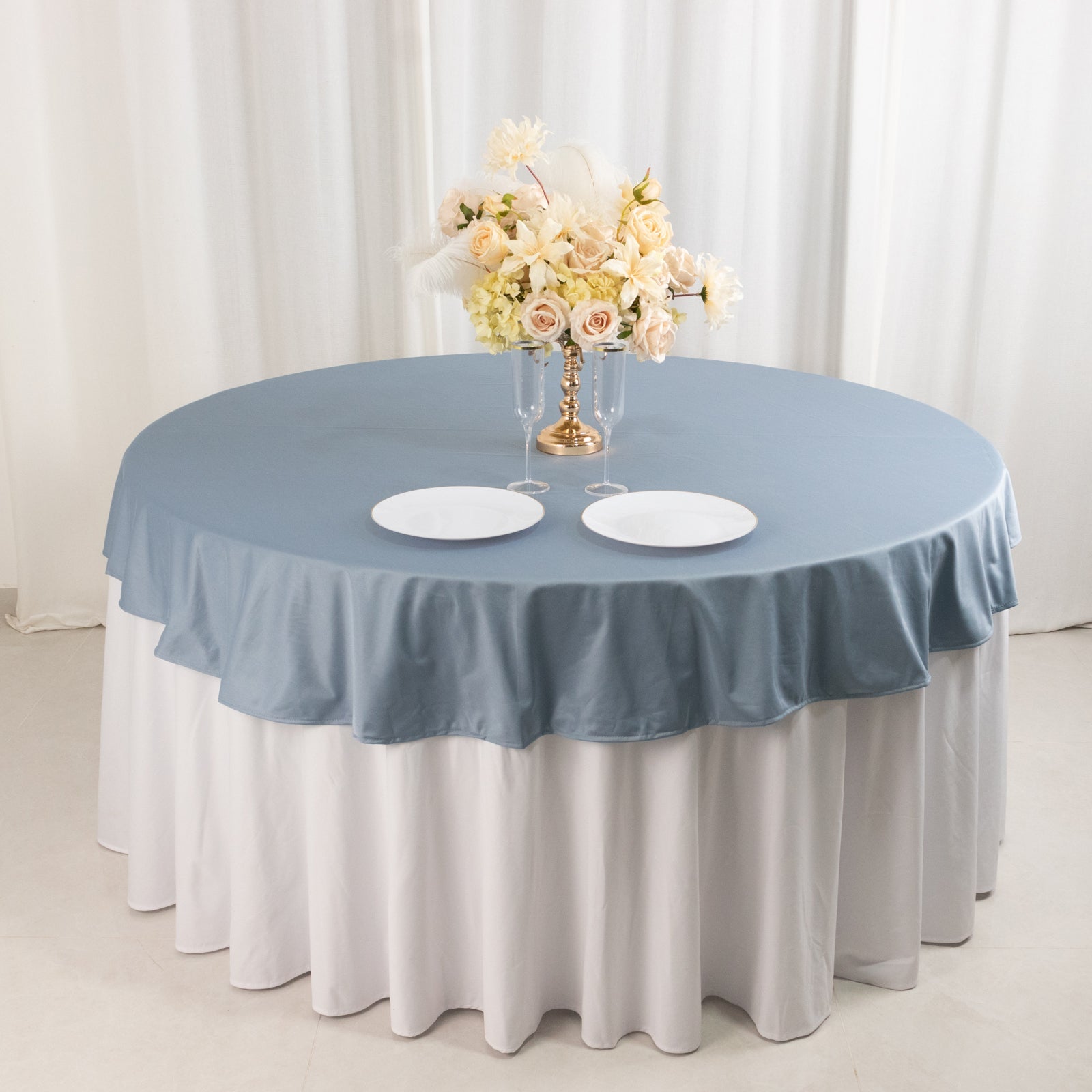 Dusty Blue 70' Round Premium Scuba Tablecloth - Anti - Wrinkle and Stain - Resistant