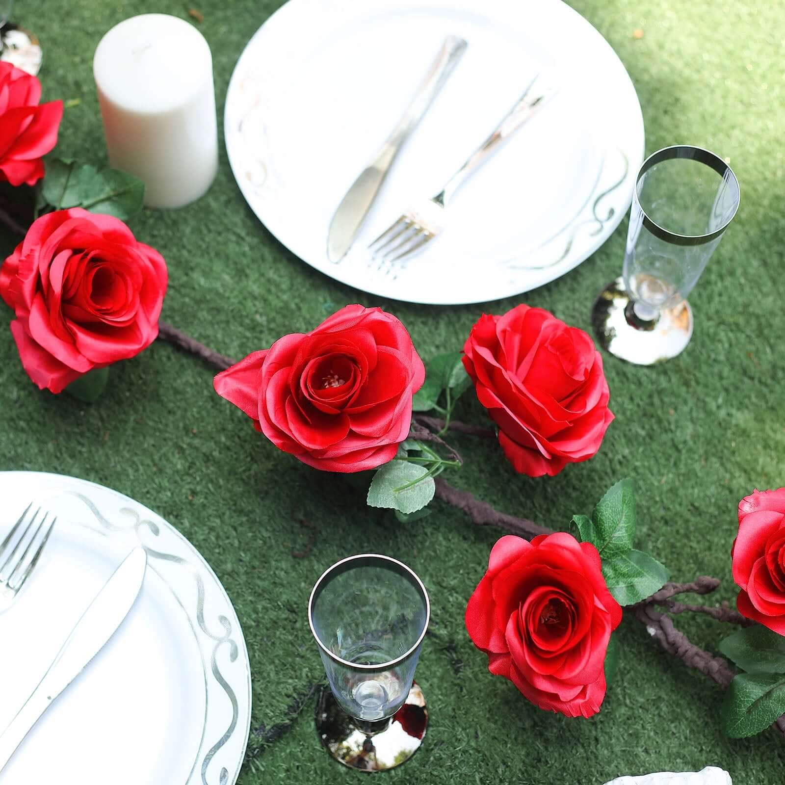 Hot Sale! 6ft Long Red Artificial Silk Rose Hanging Garland, Faux Vine for Decor