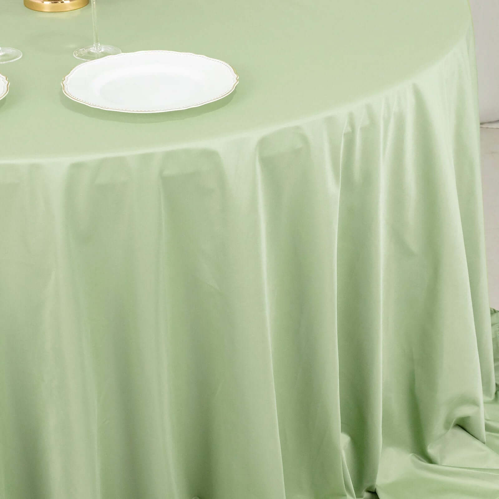 Sage Green Wrinkle-Free & Stain-Resistant Scuba Polyester 132' Round Tablecloth