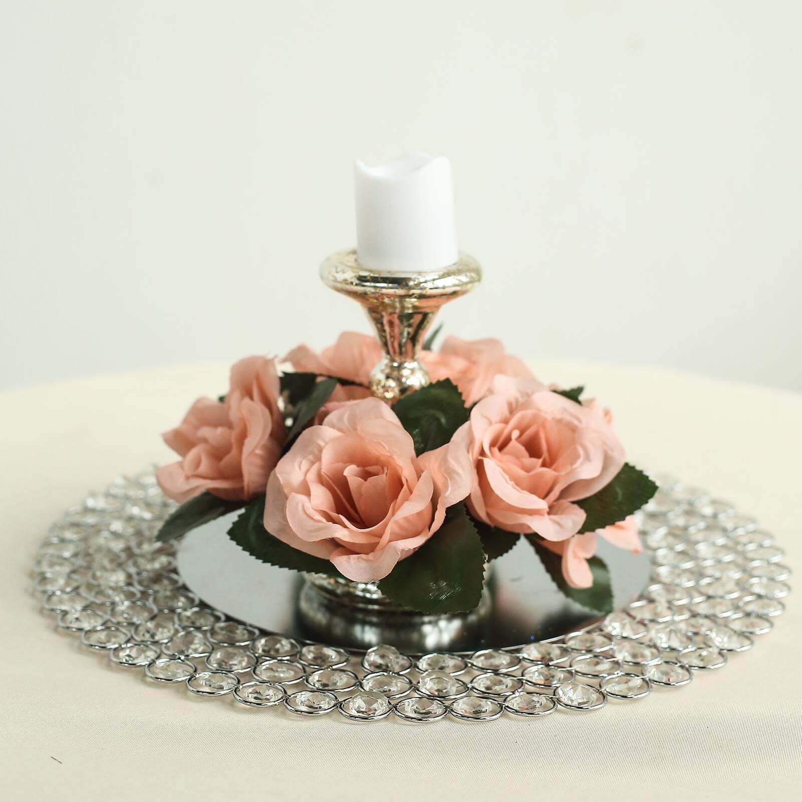 4-Pack Dusty Rose Artificial Silk Rose Flower Candle Rings - Perfect Decor!