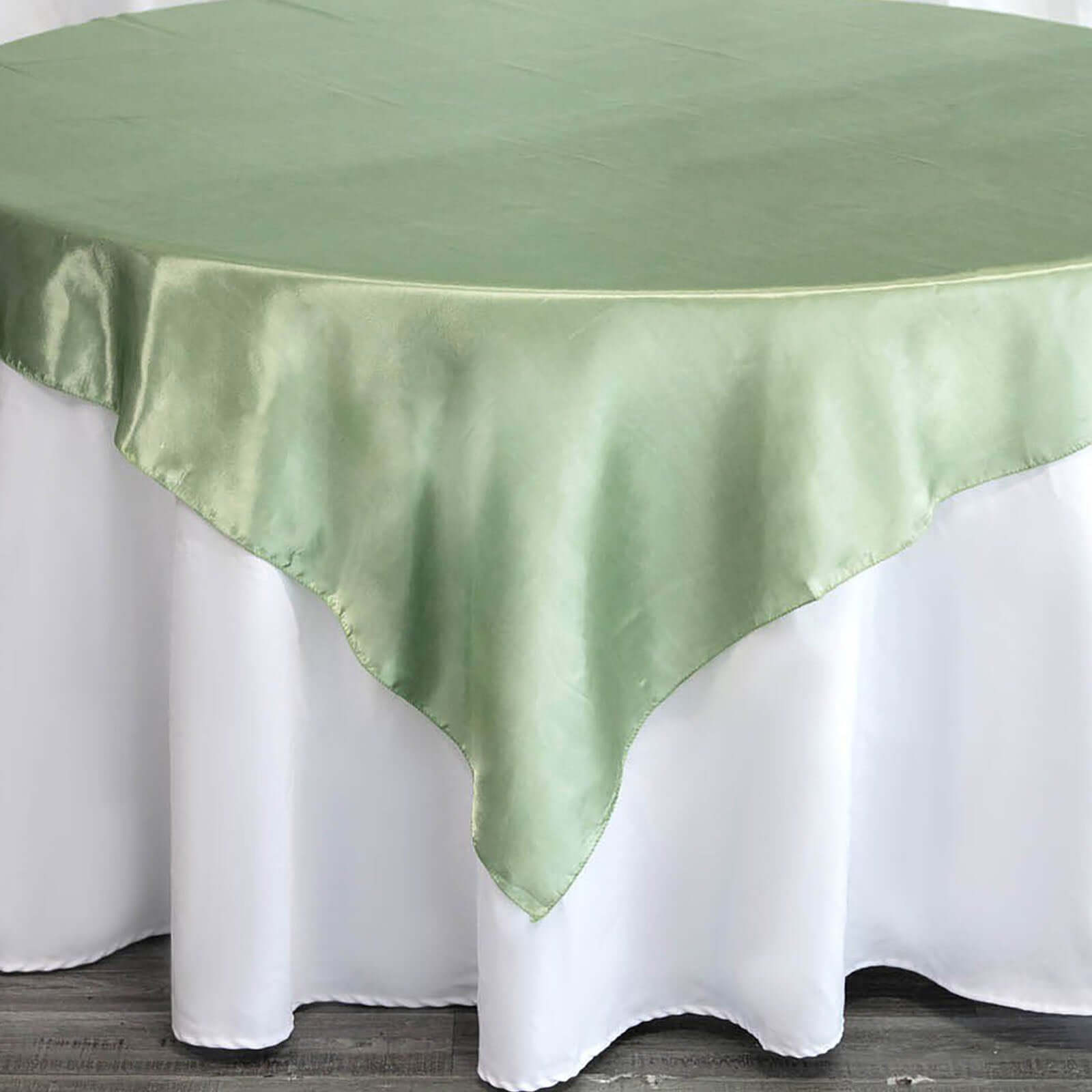 Sage Green 72x72 Satin Square Table Overlay - Smooth Finish, Stain & Wrinkle-Resistant